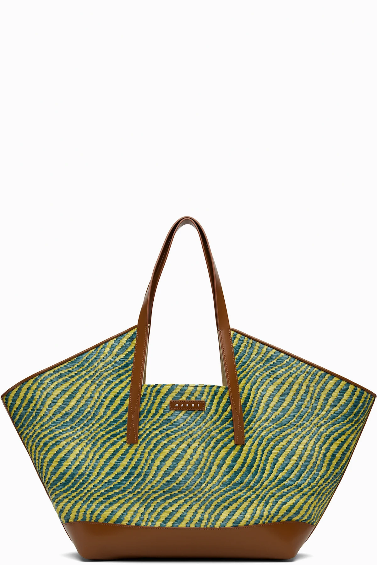 Green & Blue Raffia-Effect Waves Tote