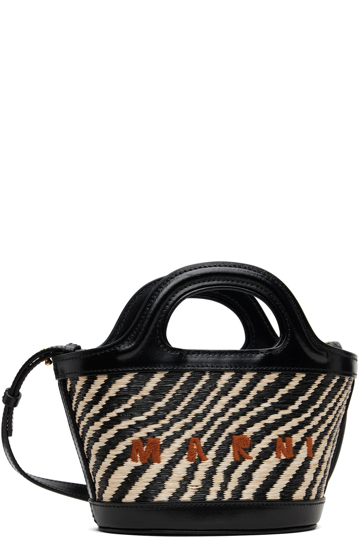 Black & White Wavy Raffia-Effect Tropicalia Micro Tote