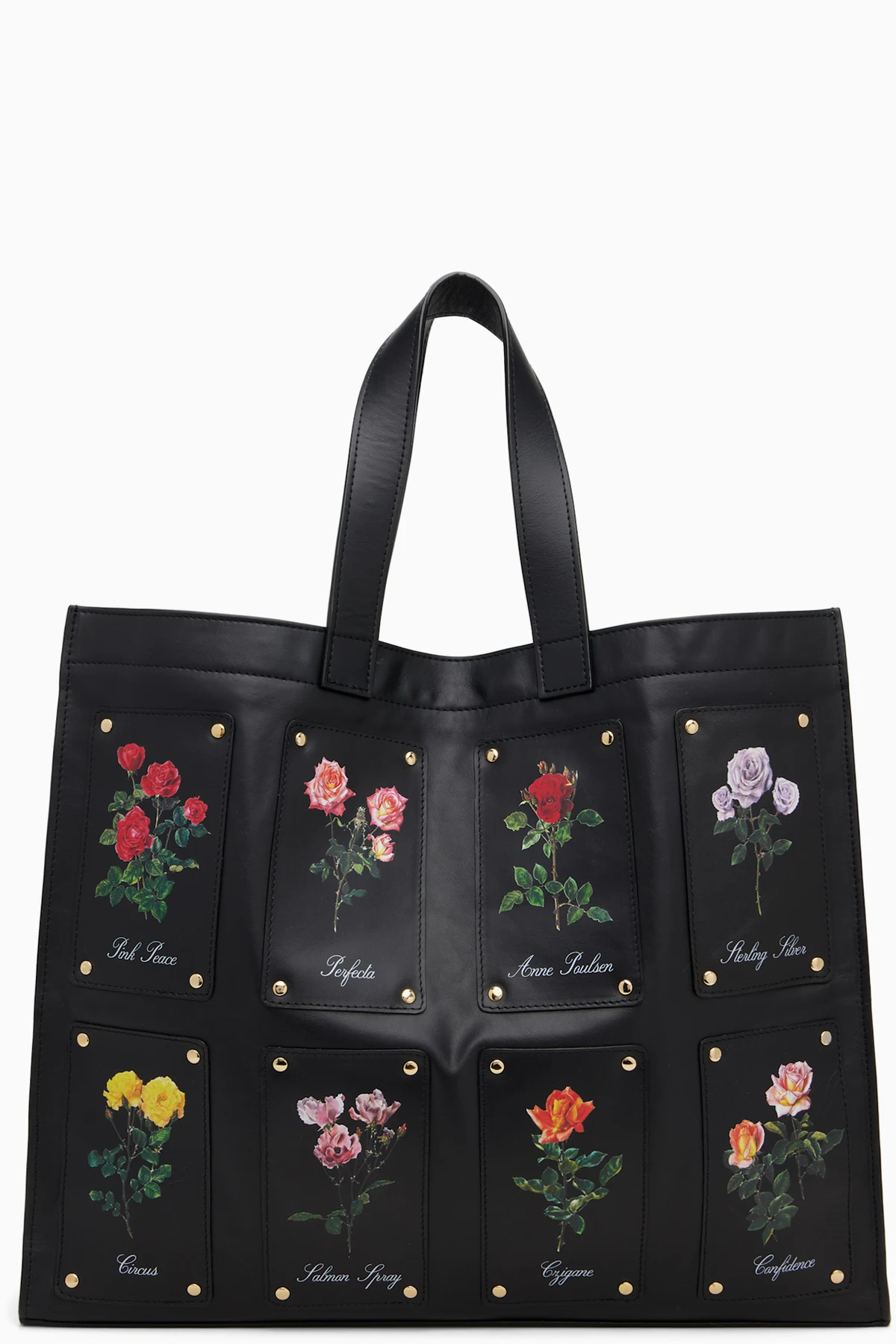 Black Patched Rose Shopper Tote