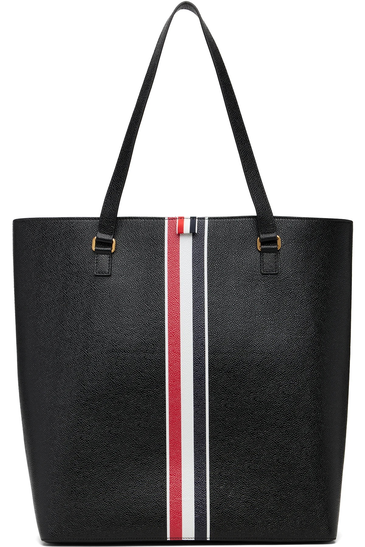 Black Vertical Pebble Grain Leather Tote