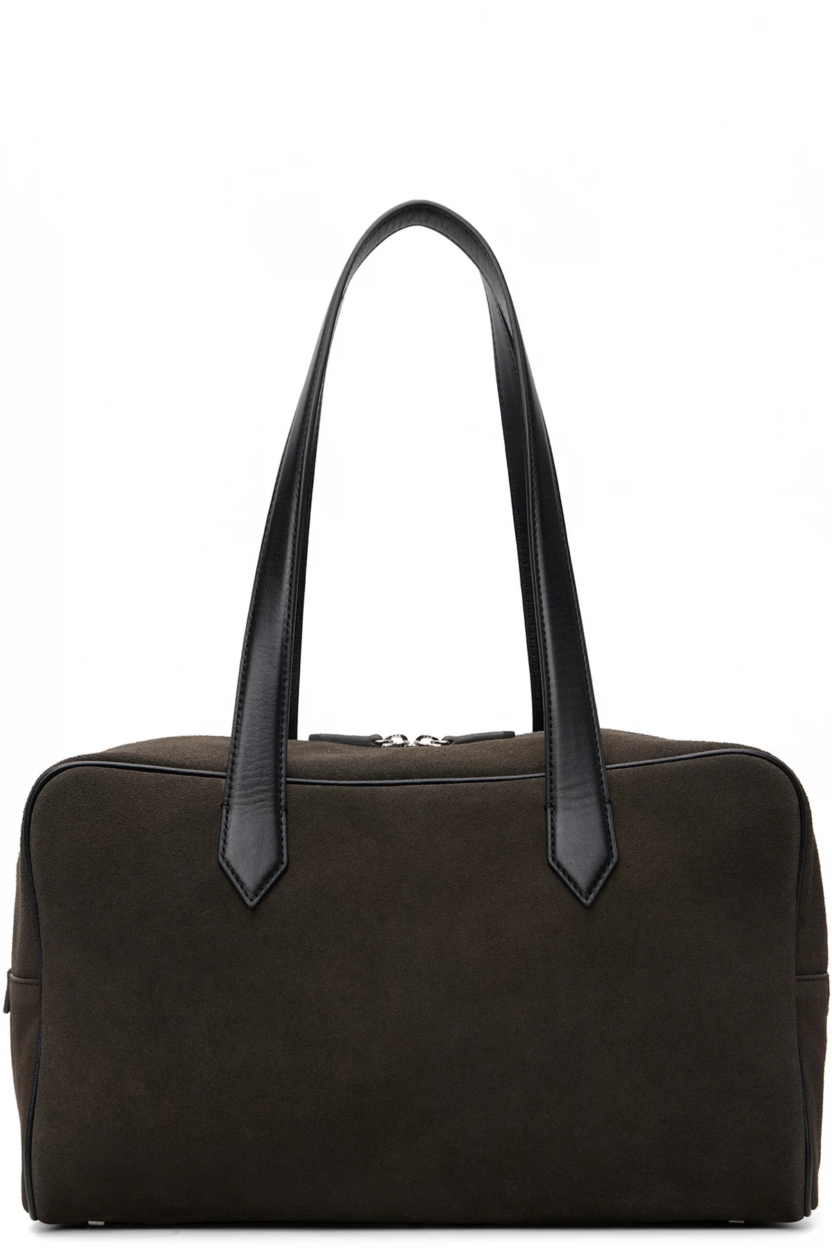 Brown Leather Trim Suede Square Valise Tote
