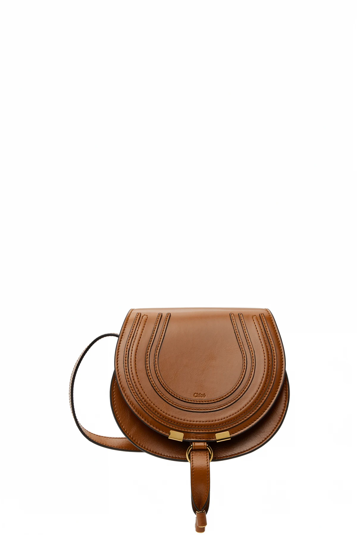 Tan Small Shiny Marcie Saddle Bag