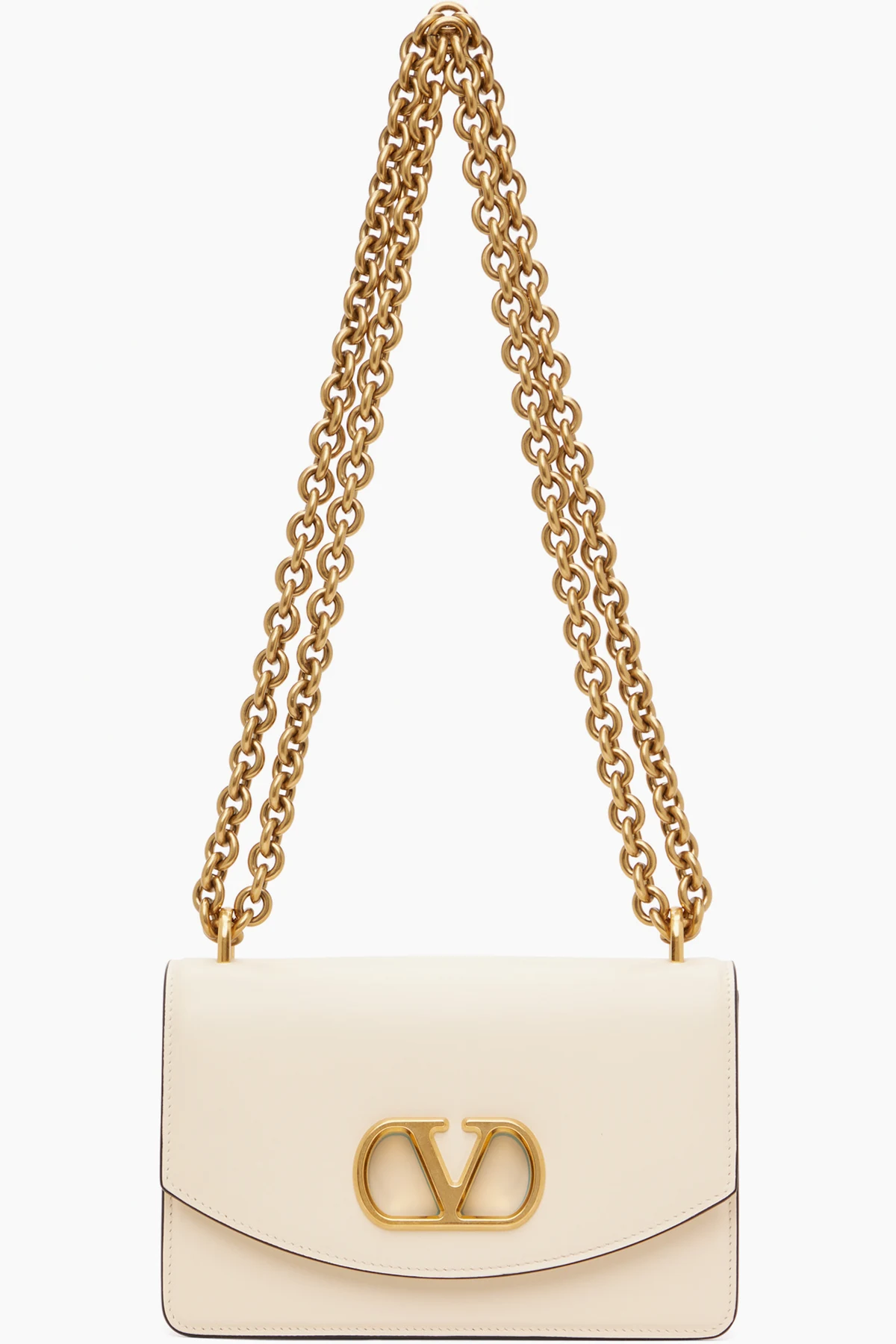 Beige Shiny Calfskin Vain Shoulder Bag