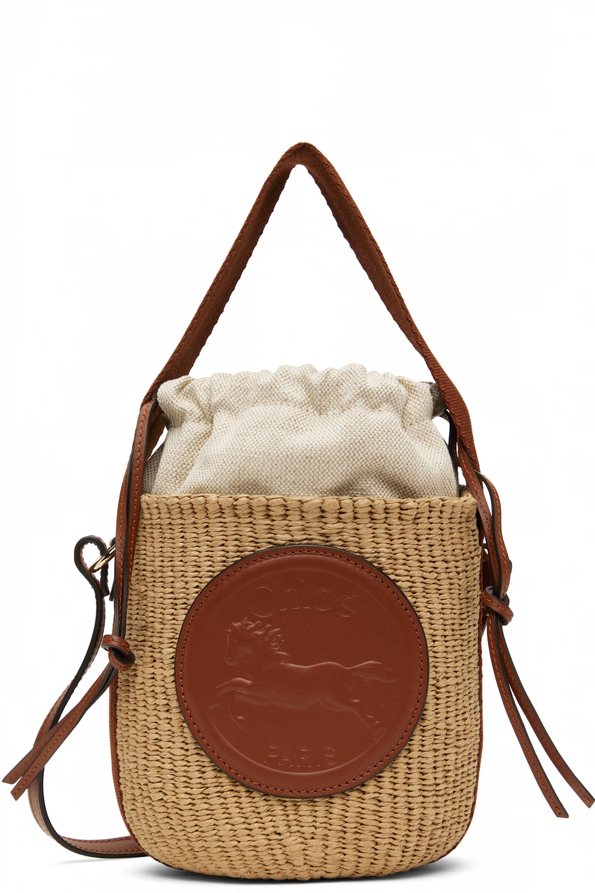 Beige Small Horse Medal Basket Bag