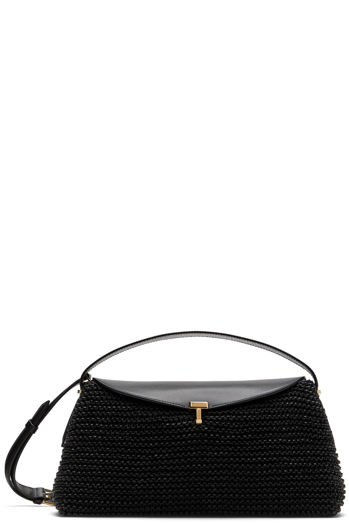 Black T-Lock Woven-Leather Bag