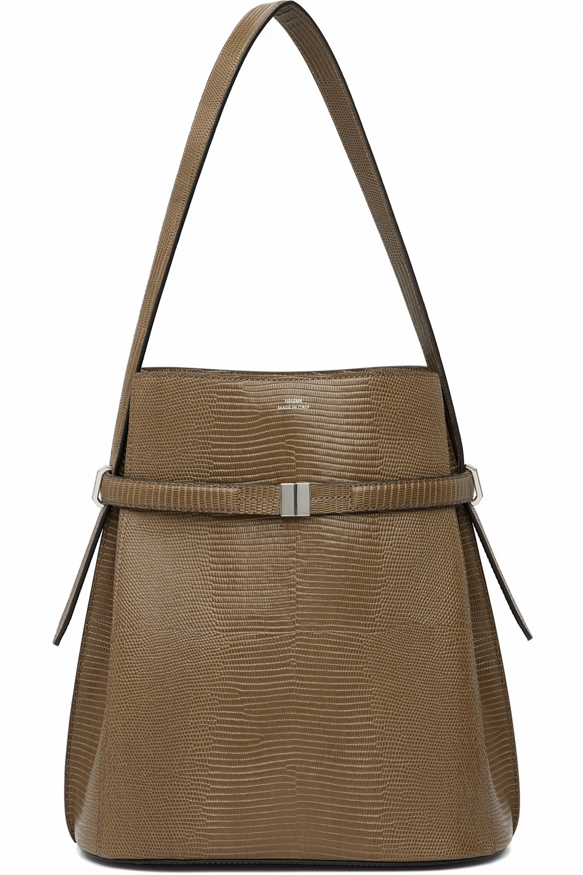 Khaki Belted Lizard-Embossed Bucket Bag
