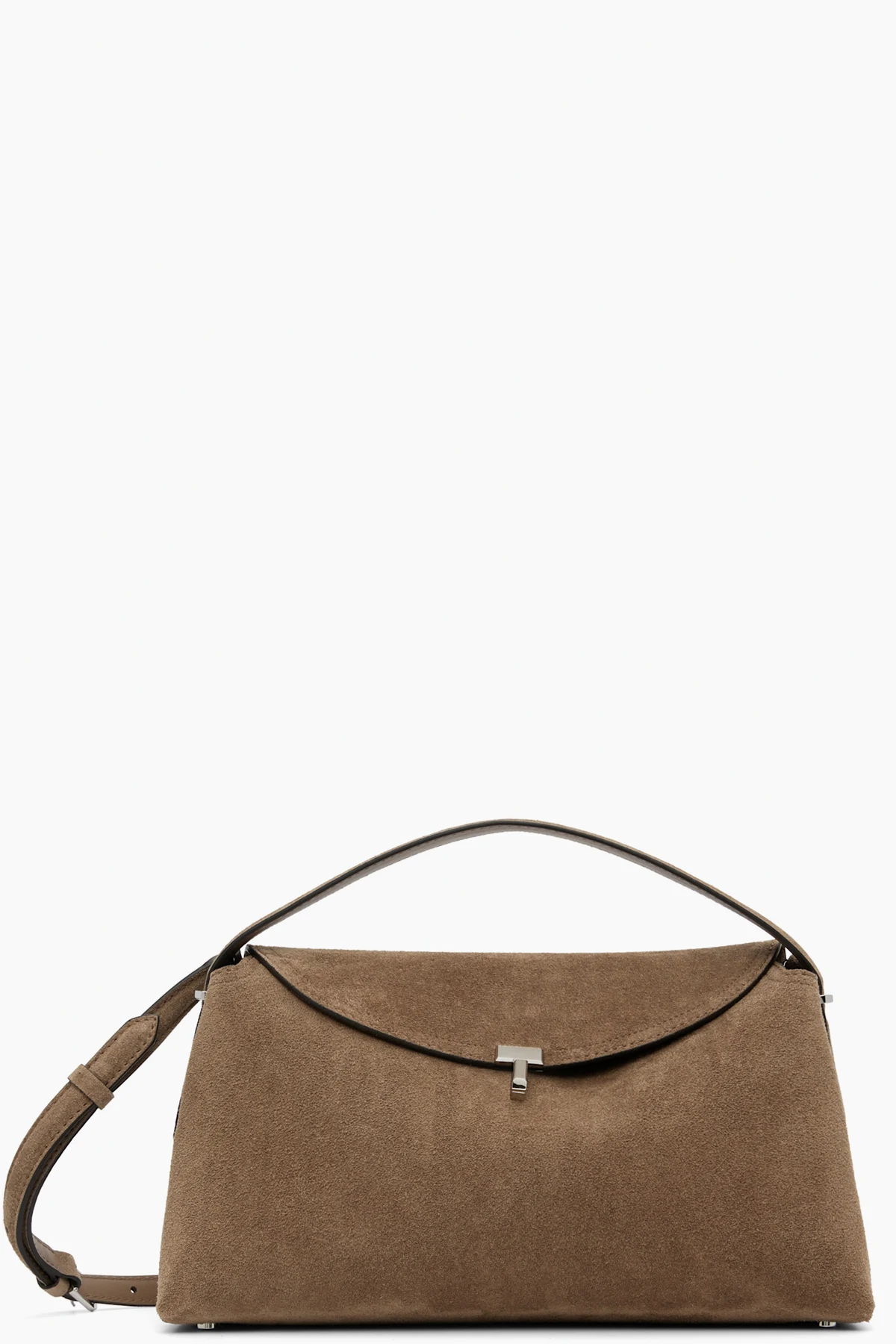 Taupe T-Lock Suede Top Handle Bag