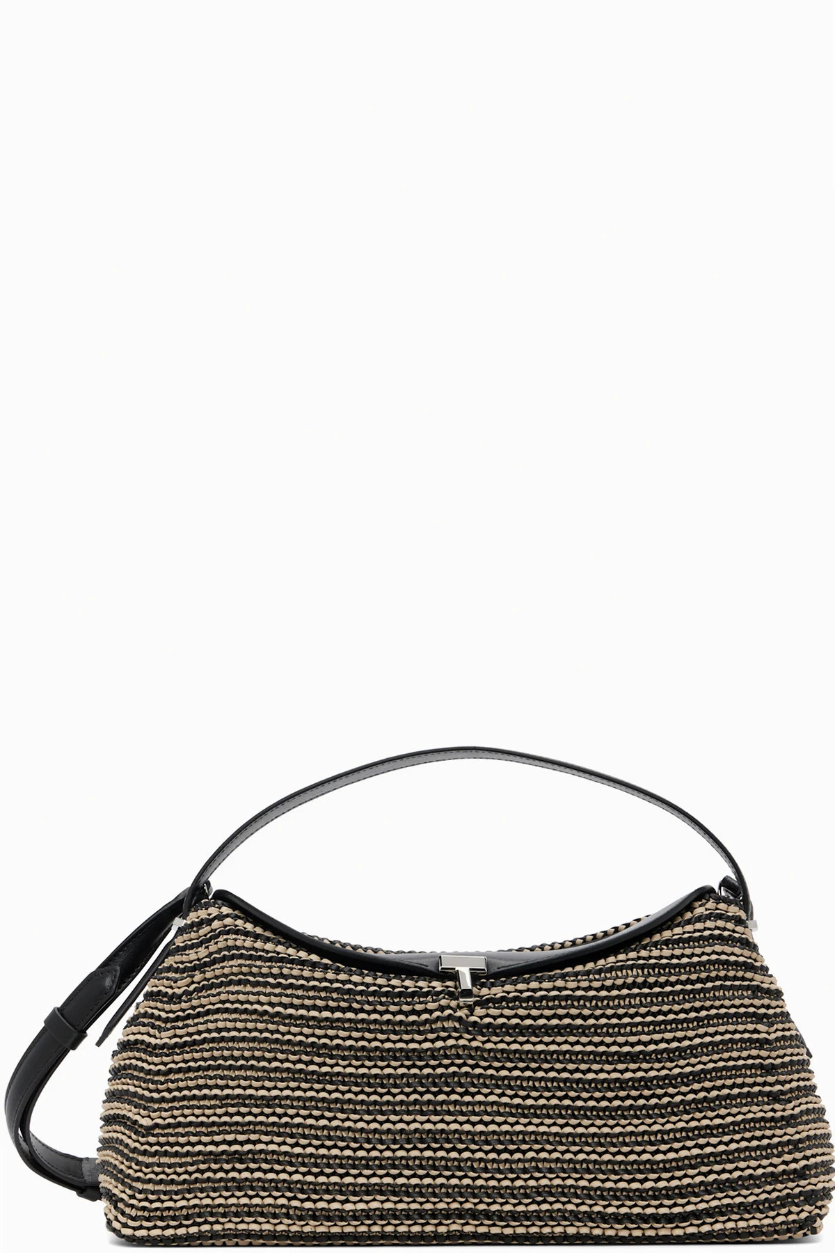 Black & Beige T-Lock Woven Leather Bag