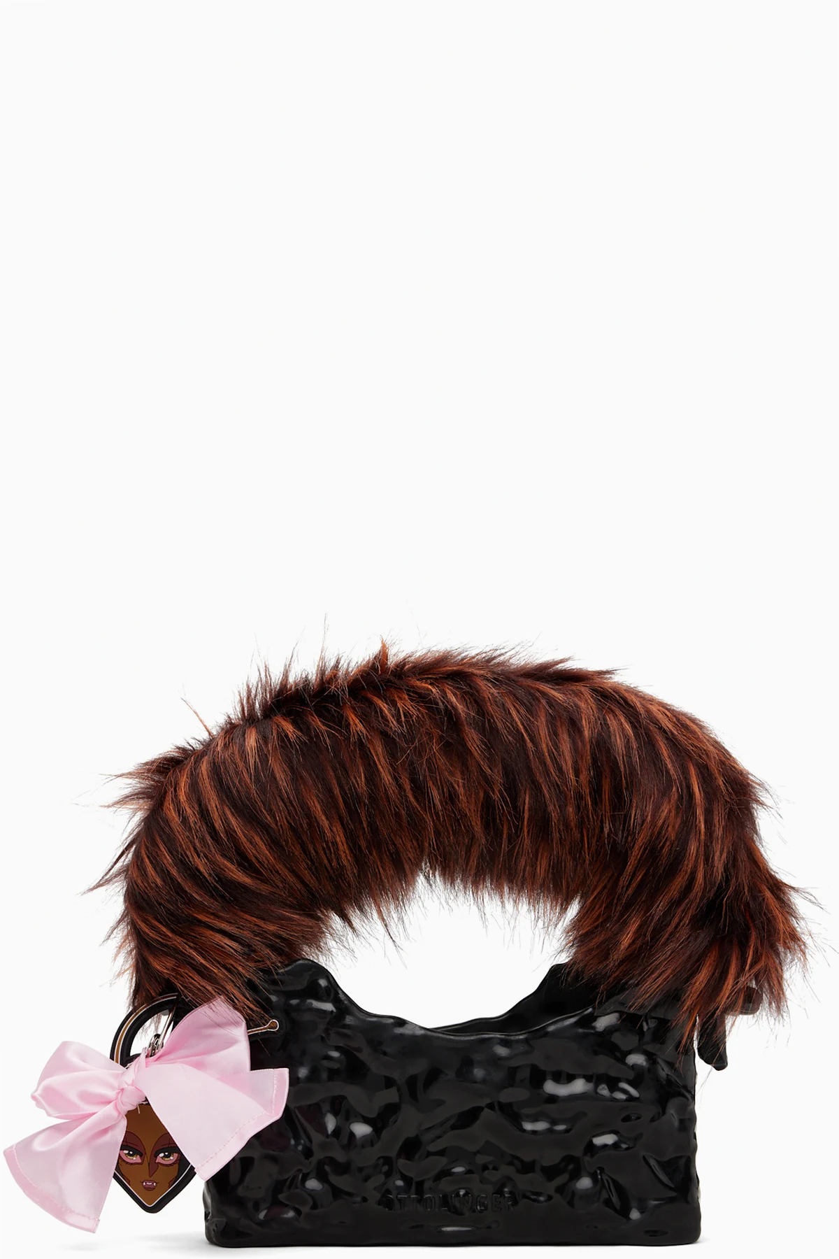 Black Furry Baguette Ceramic Bag