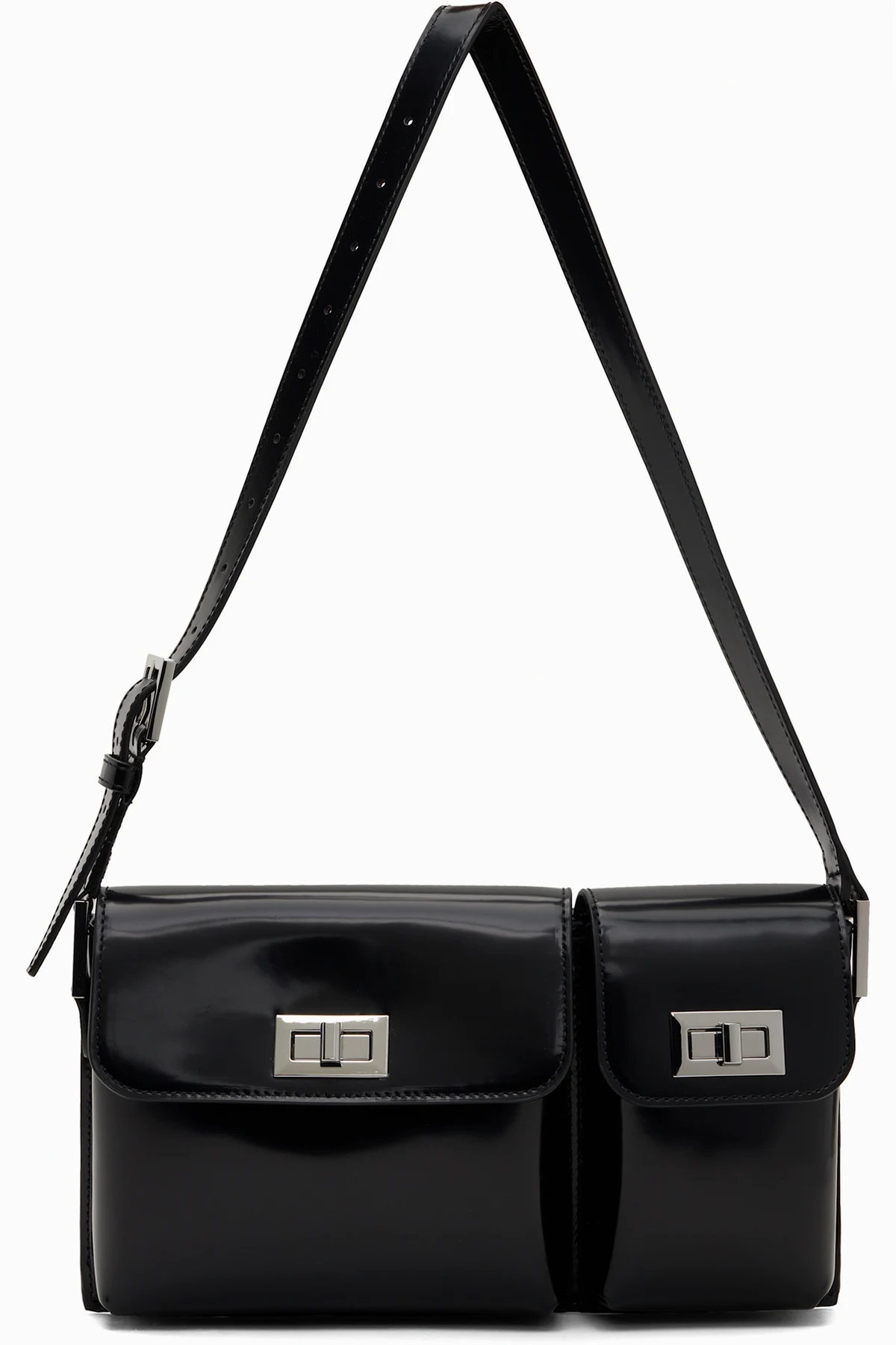 Black Billy Semi Patent Leather Shoulder Bag