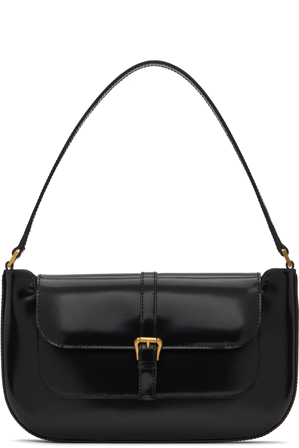 Black Miranda Semi Patent Leather Shoulder Bag