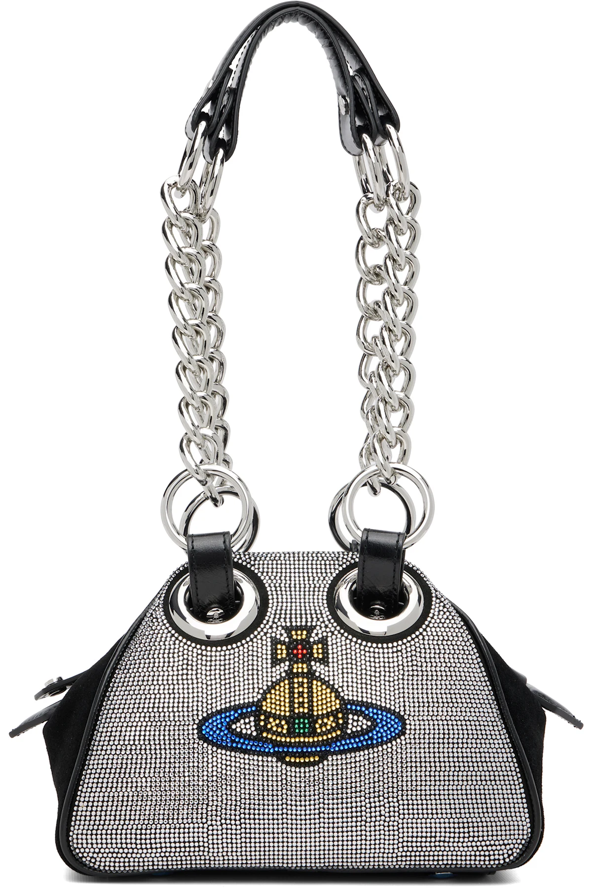 Black Hotfix Diamante Archive Chain Bag