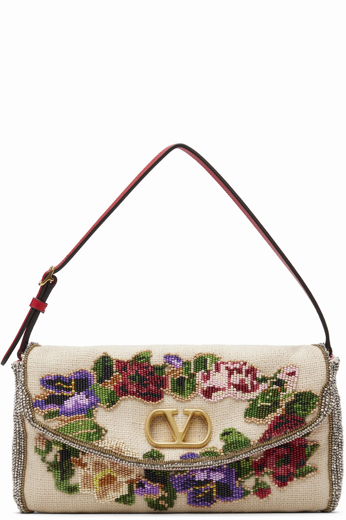Beige Beaded Floral Bag