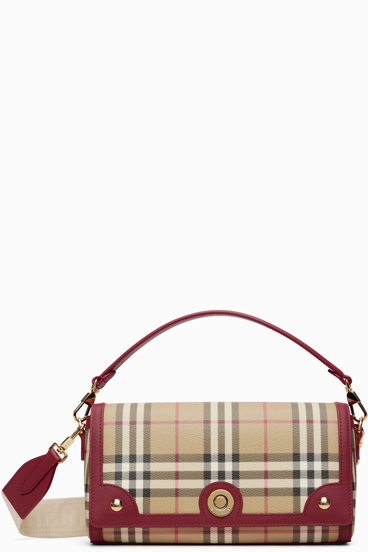 Beige & Red Top Handle Note Bag