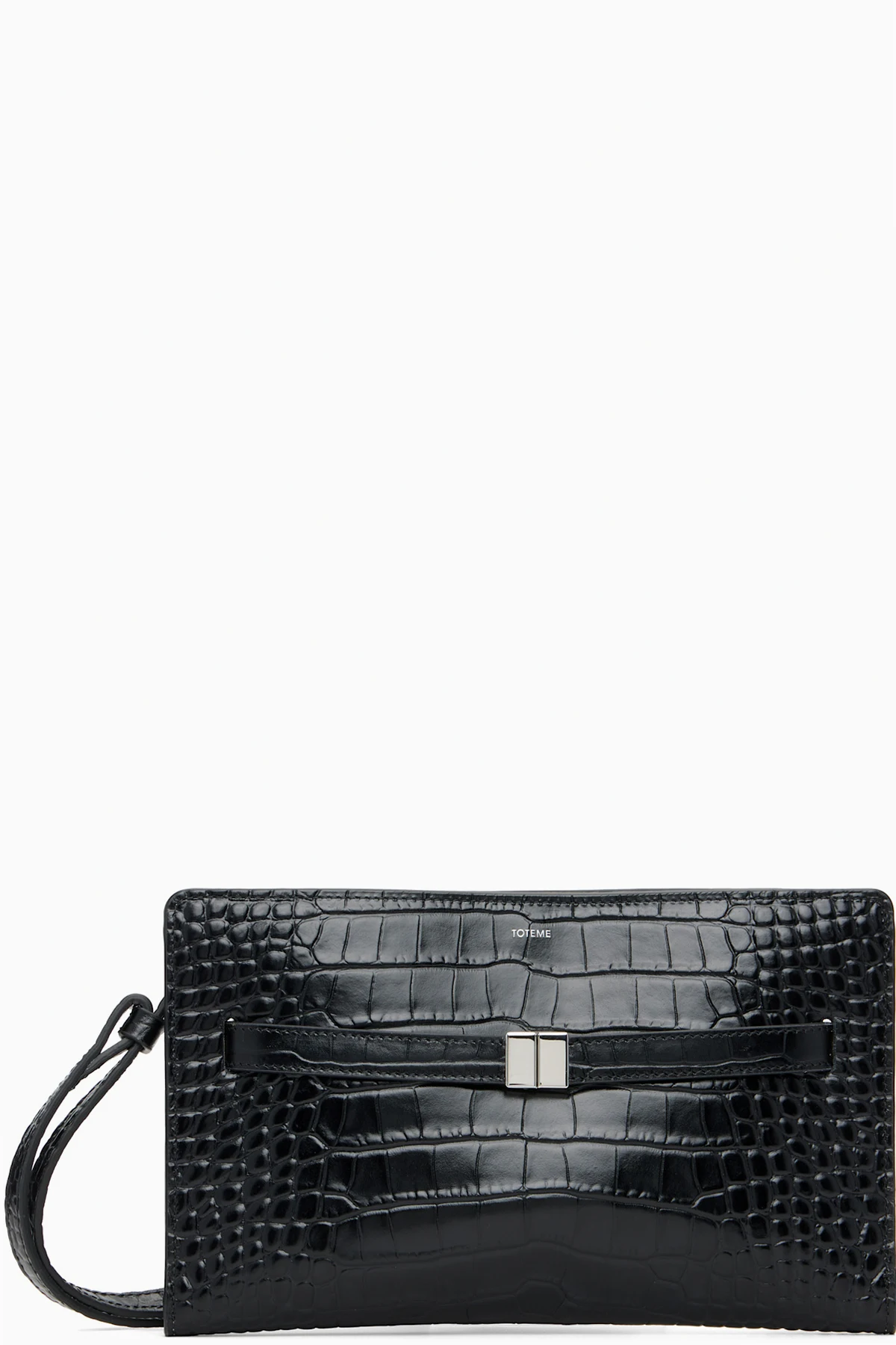 Black Belted Croco-Embossed Crossbody Bag