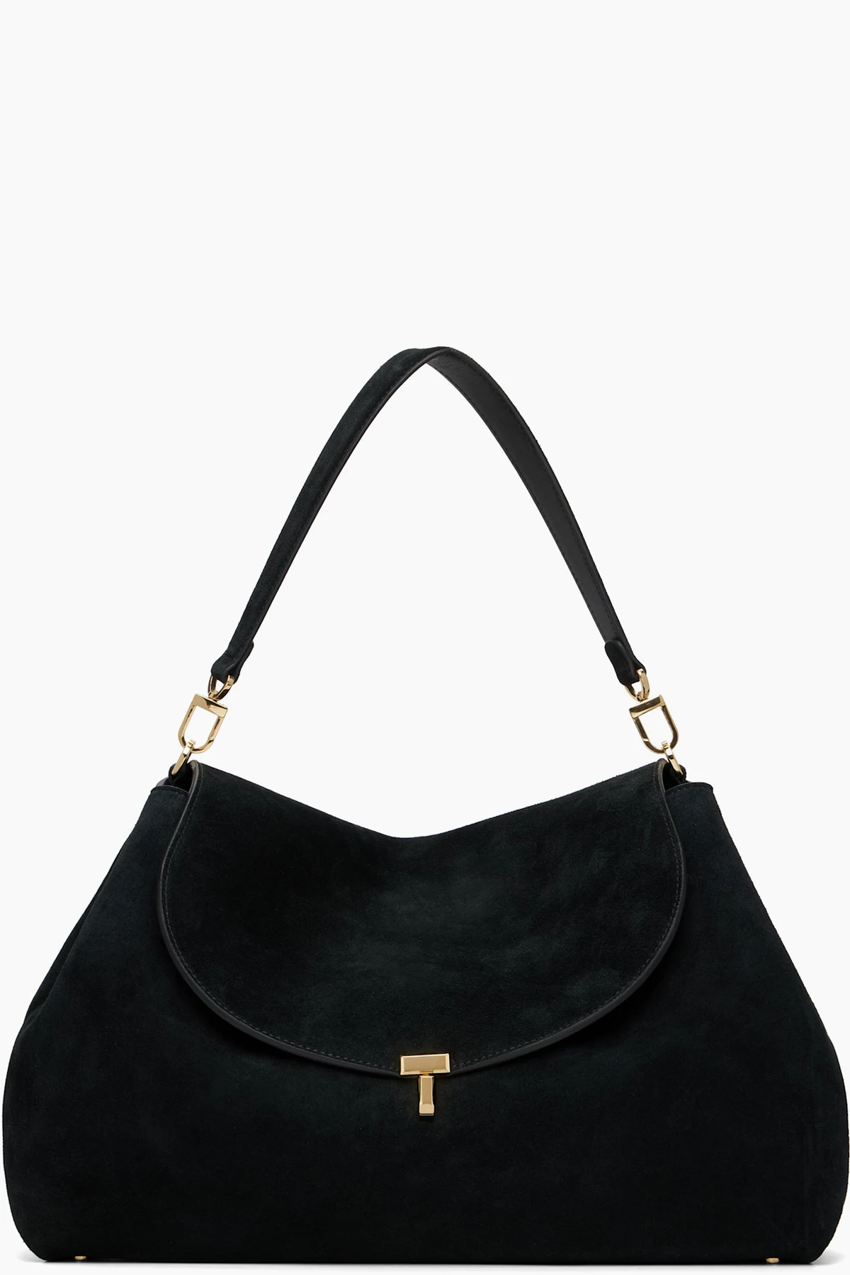 Black T-Lock Suede Satchel