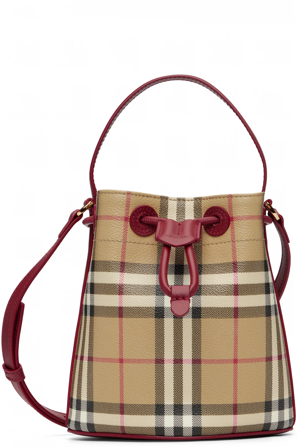 Beige & Red Mini Check Bucket Bag