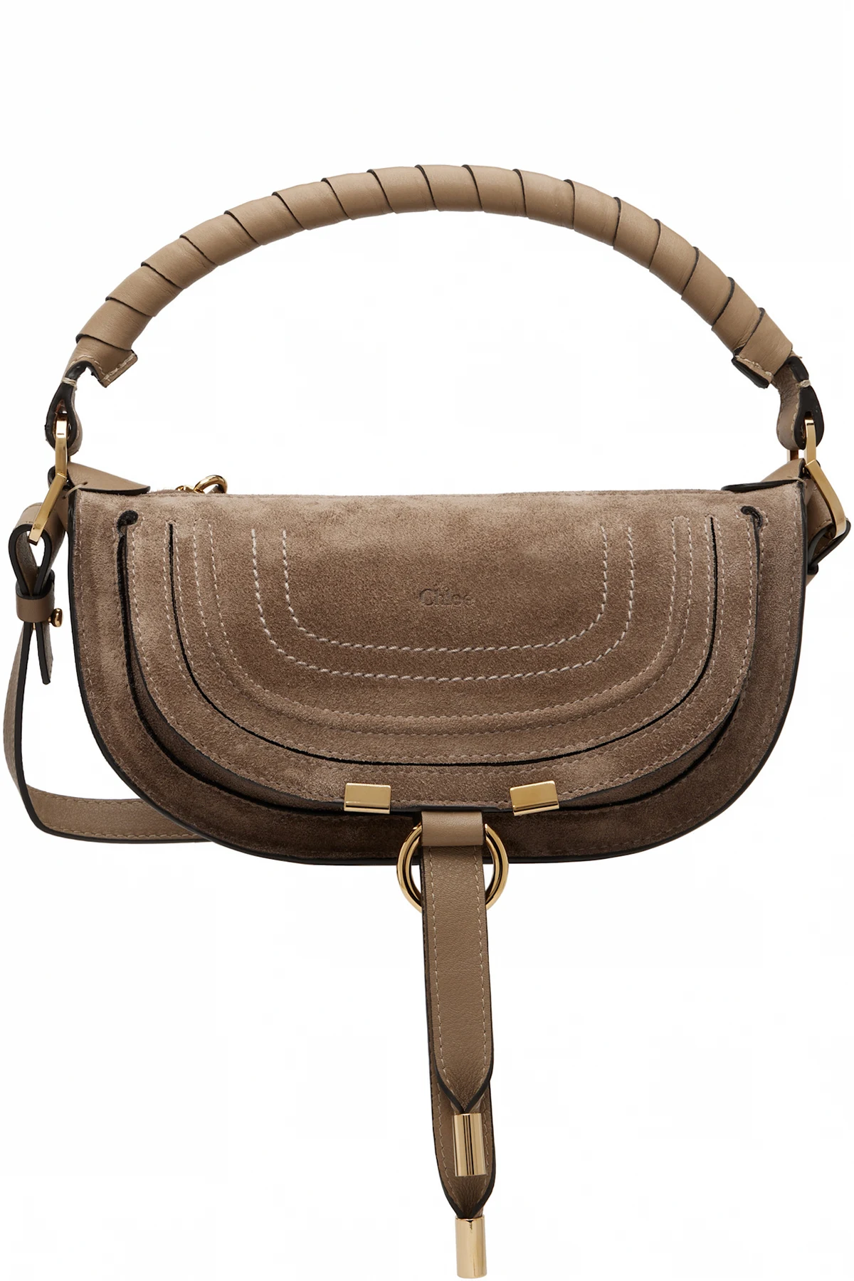 Taupe Suede Leather Mini Marcie Shoulder Bag