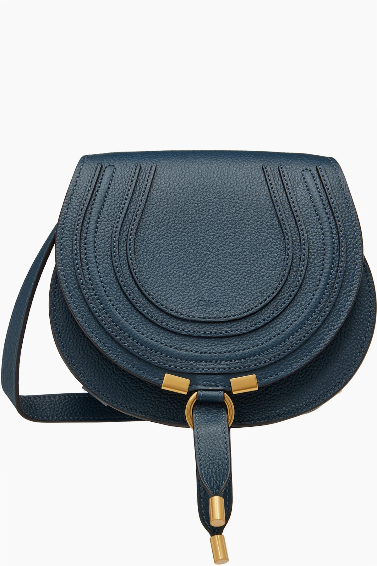 Navy Grained Leather Small Marcie Saddle Bag