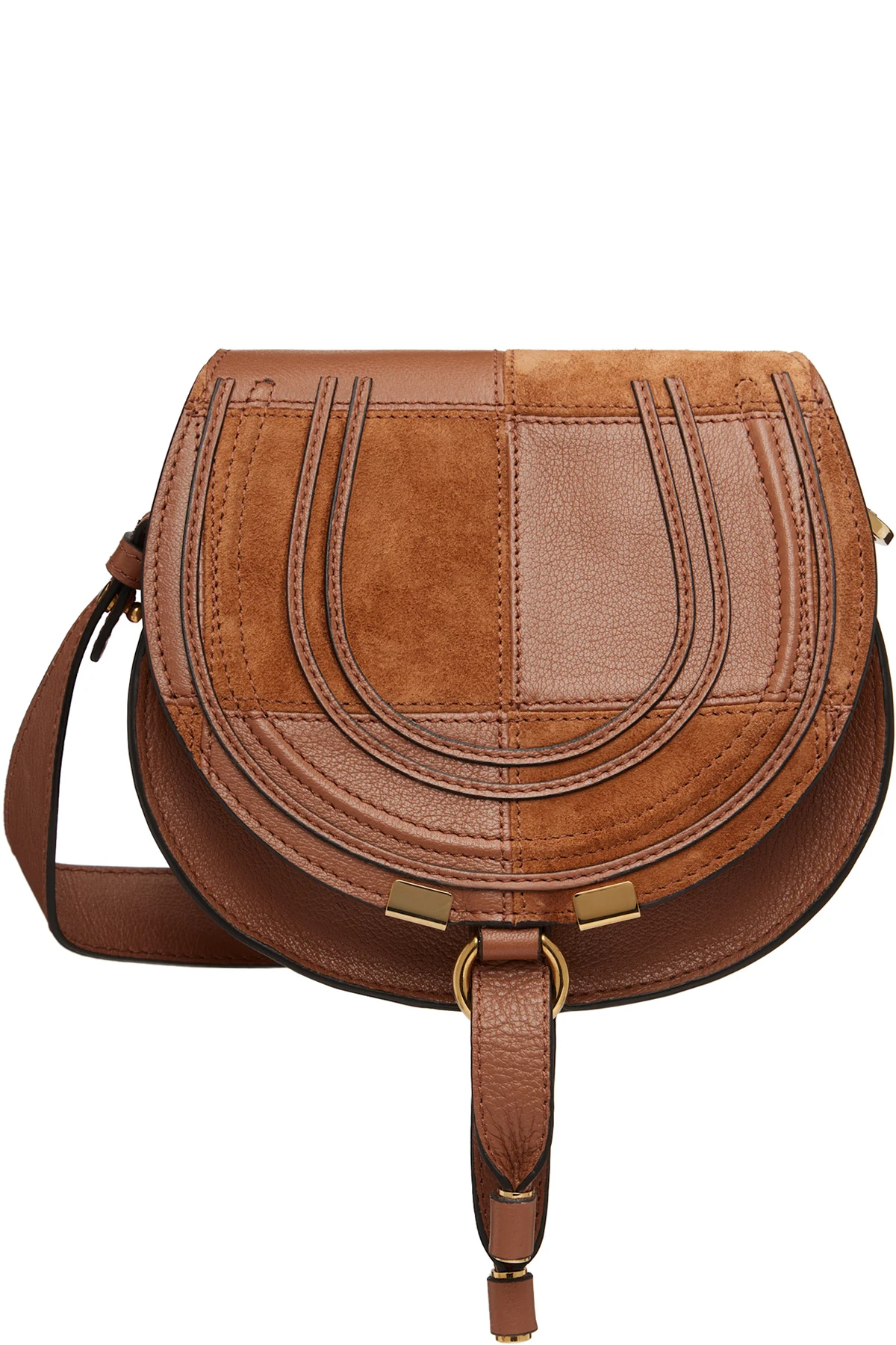 Brown Grained & Suede Leather Small Marcie Saddle Bag