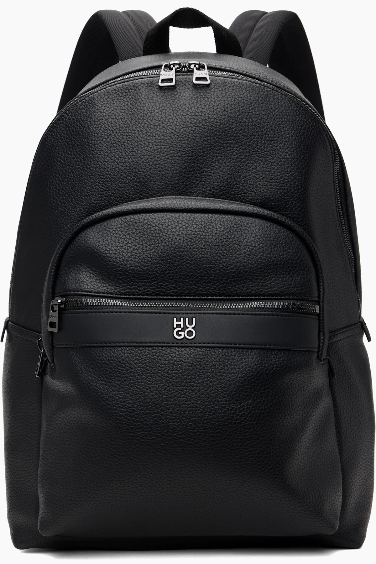 Black Grained Faux-Leather Backpack