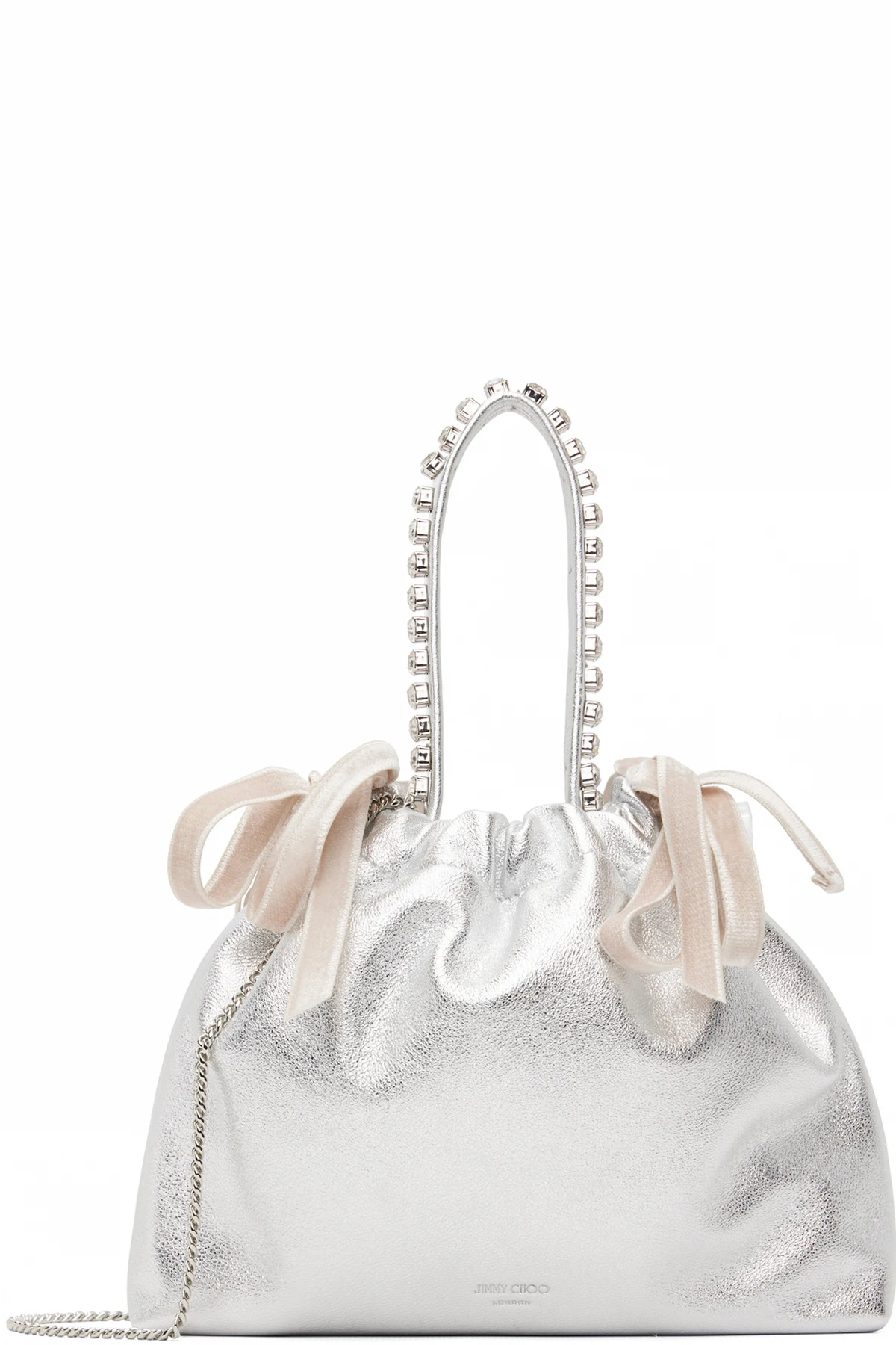 Silver Drawstring Mini Top Handle Bag