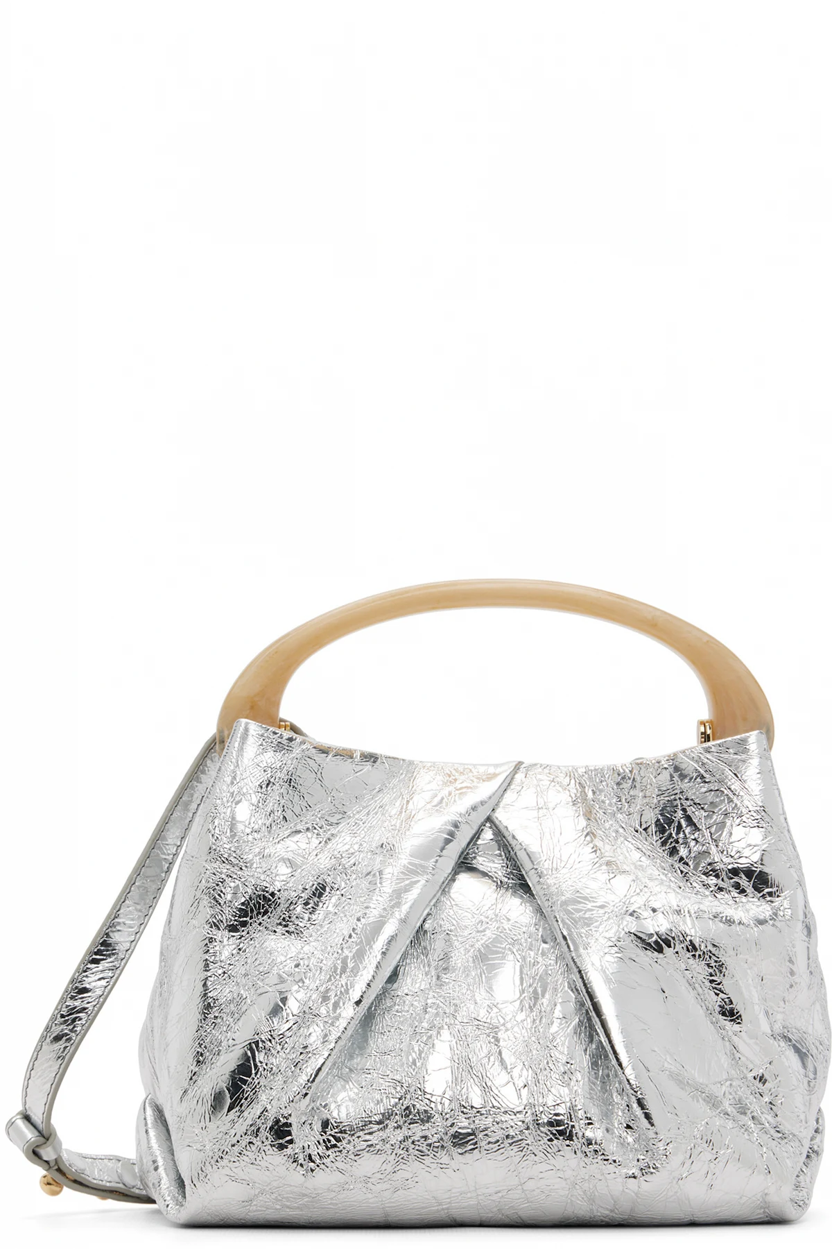 Silver Small Pleated Leather Bag