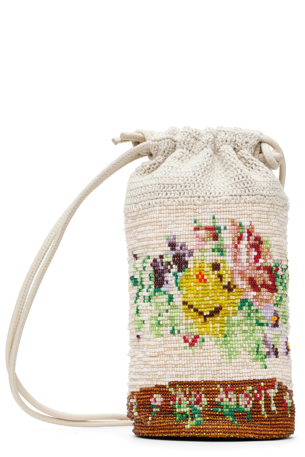 Off-White Handmade Beaded Crochet Bag