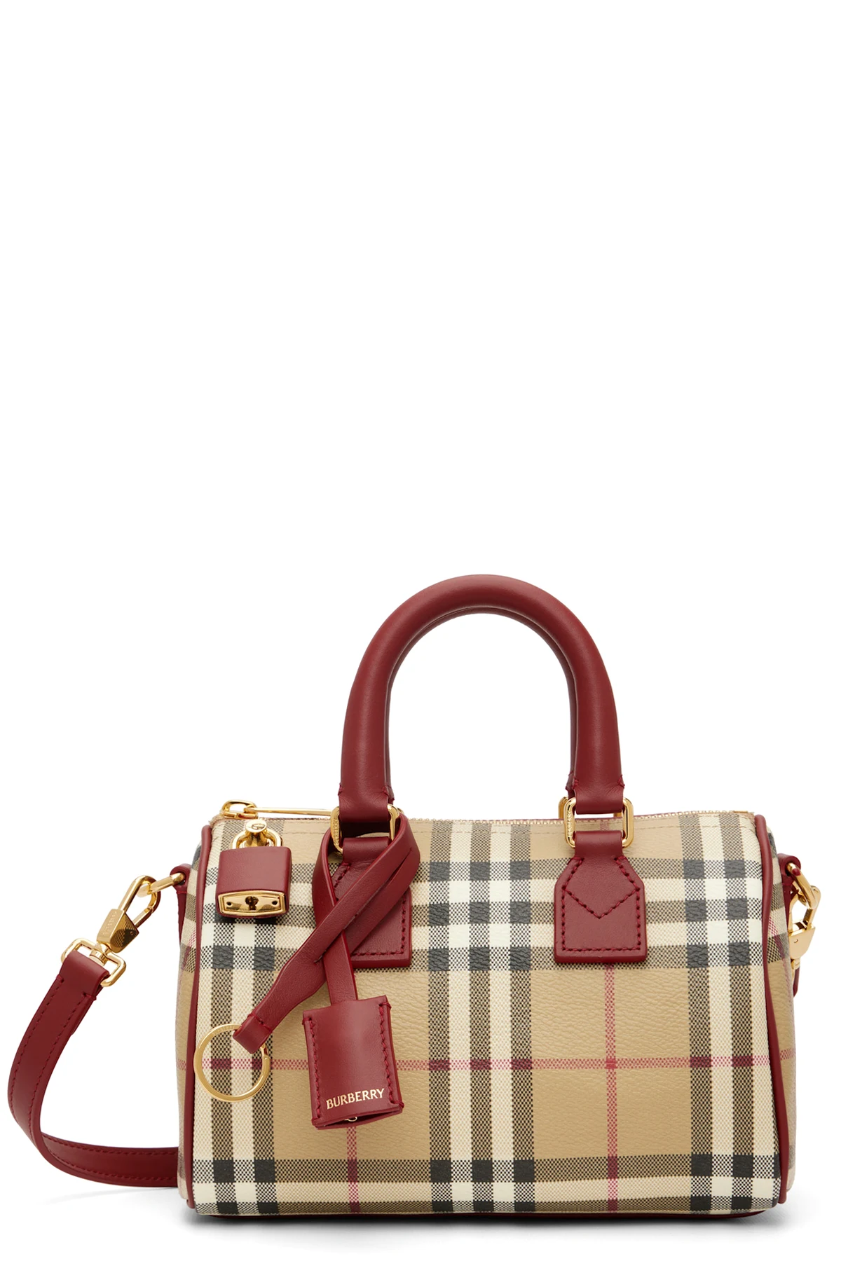 Beige & Burgundy Mini Check Bowling Bag