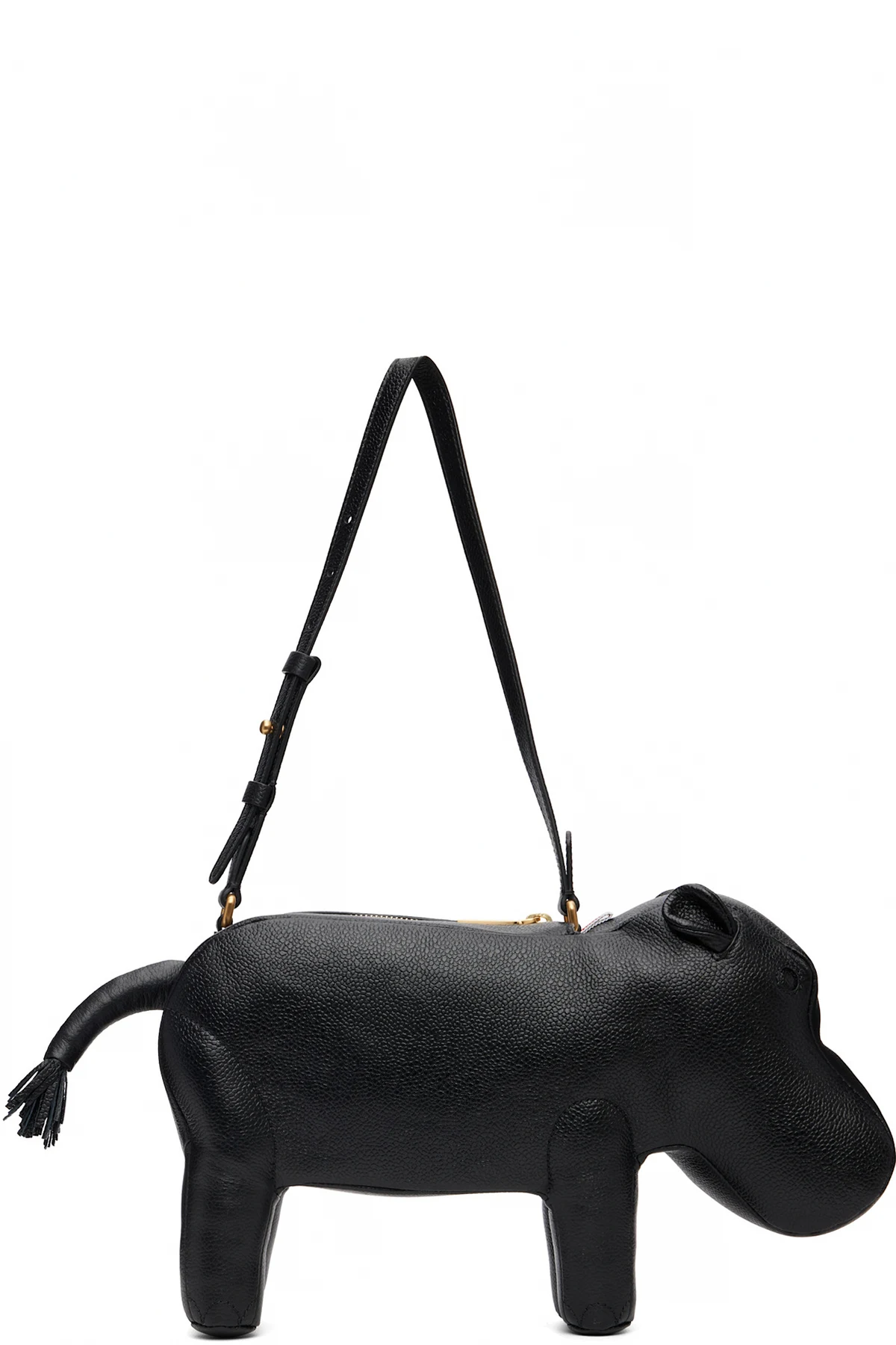 Black Pebble Grain Hippo Baguette Bag