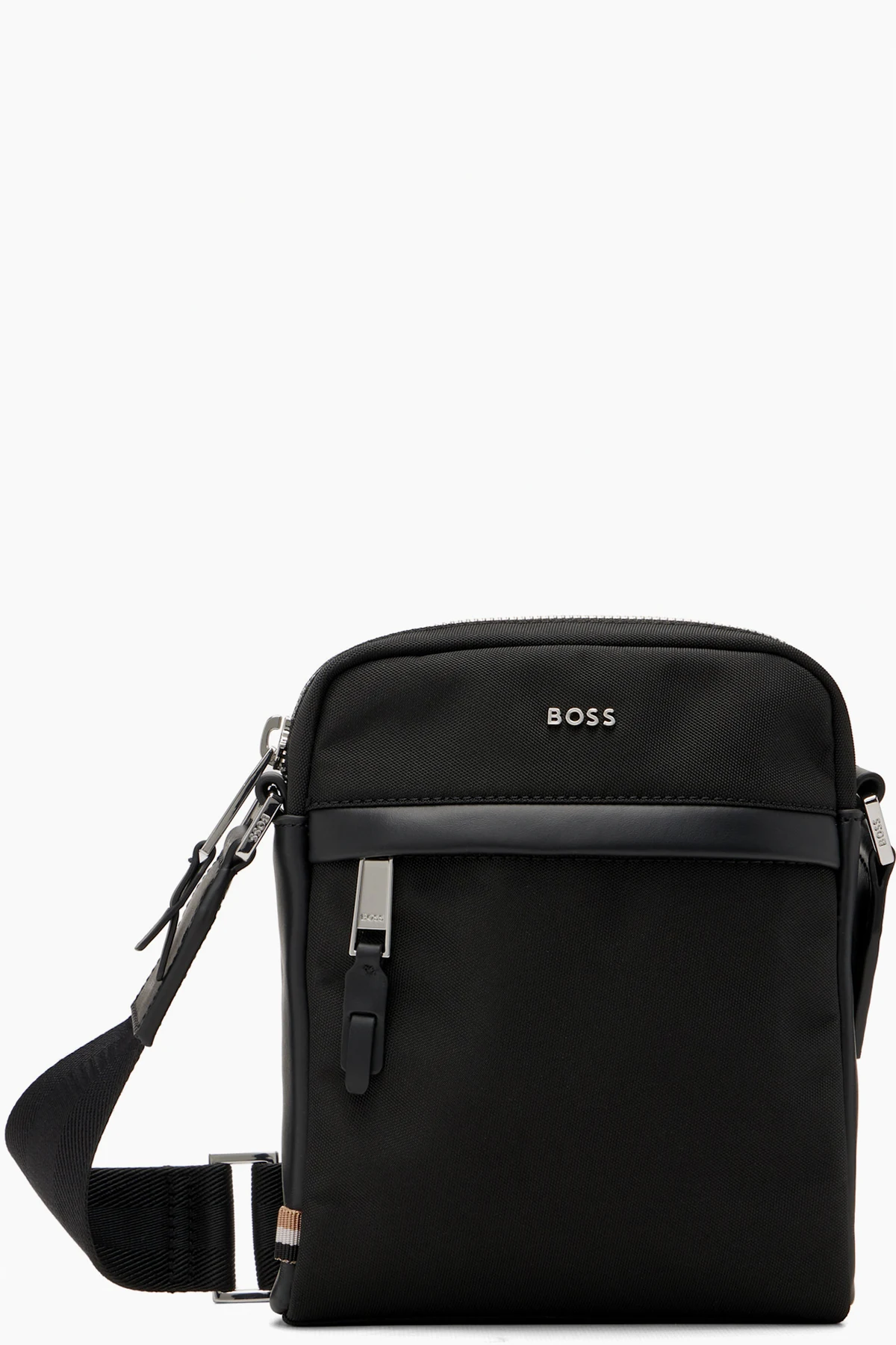 Black Leather-Trimmed Reporter Bag