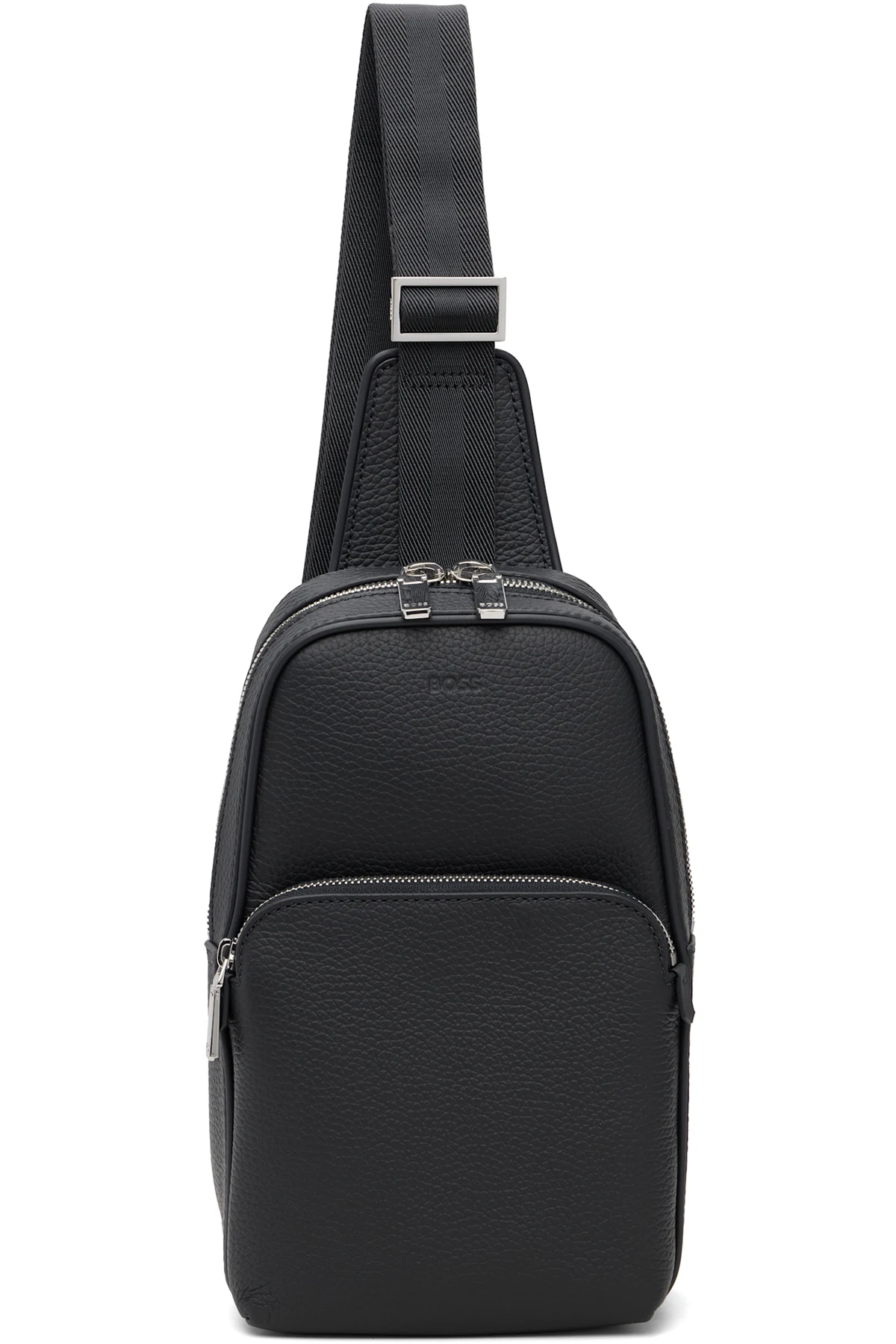 Navy Leather Logo-Embossed Sling Bag