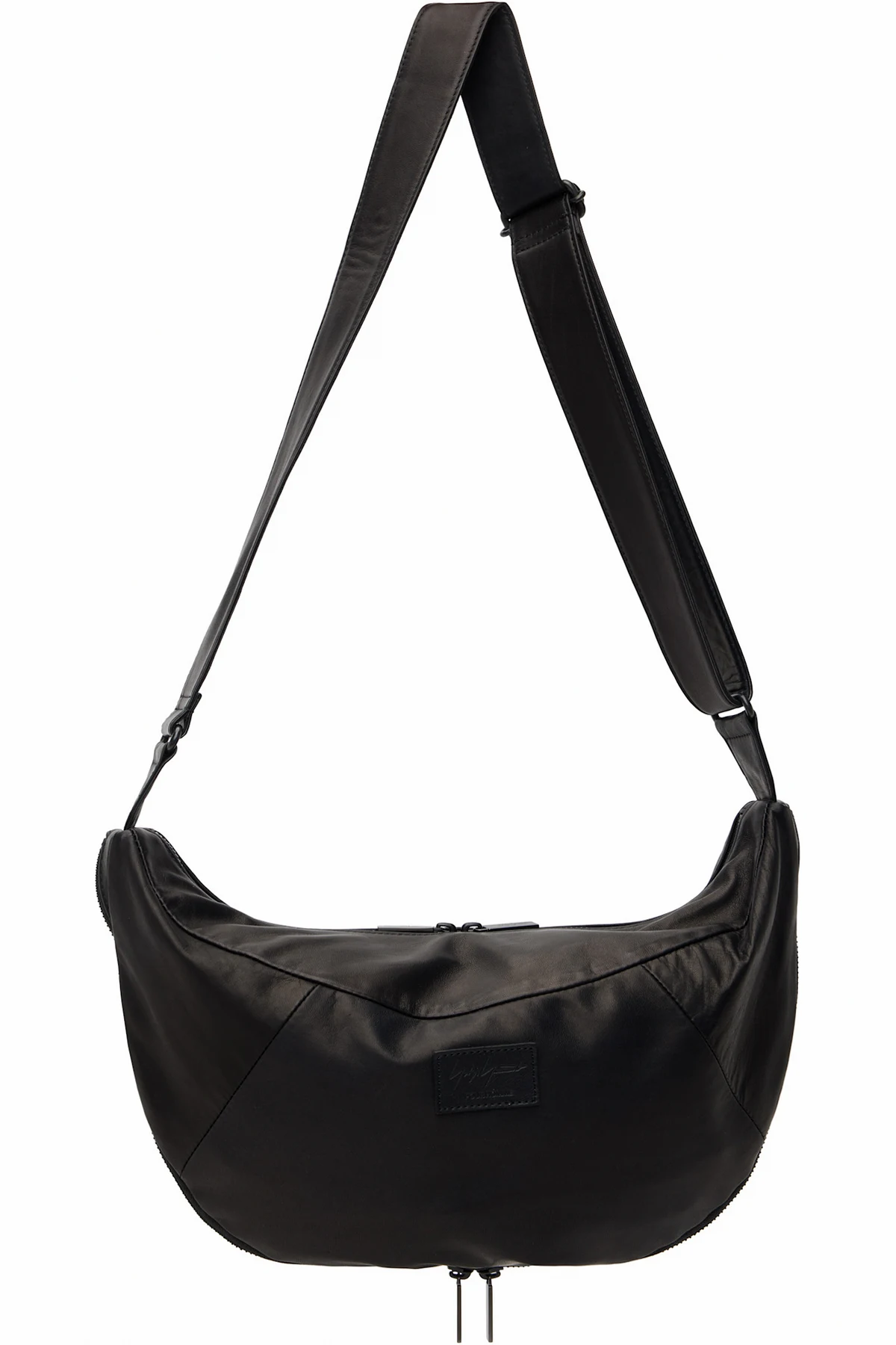 Black Scratch Horse Leather Half Moon Shoulder Bag