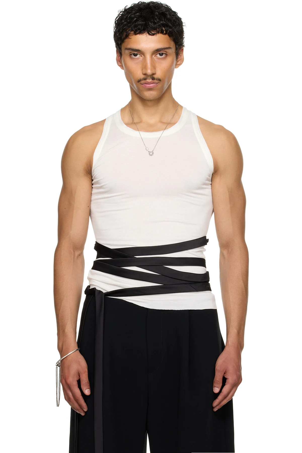 SSENSE Exclusive White Satin Tie Jersey Tank Top