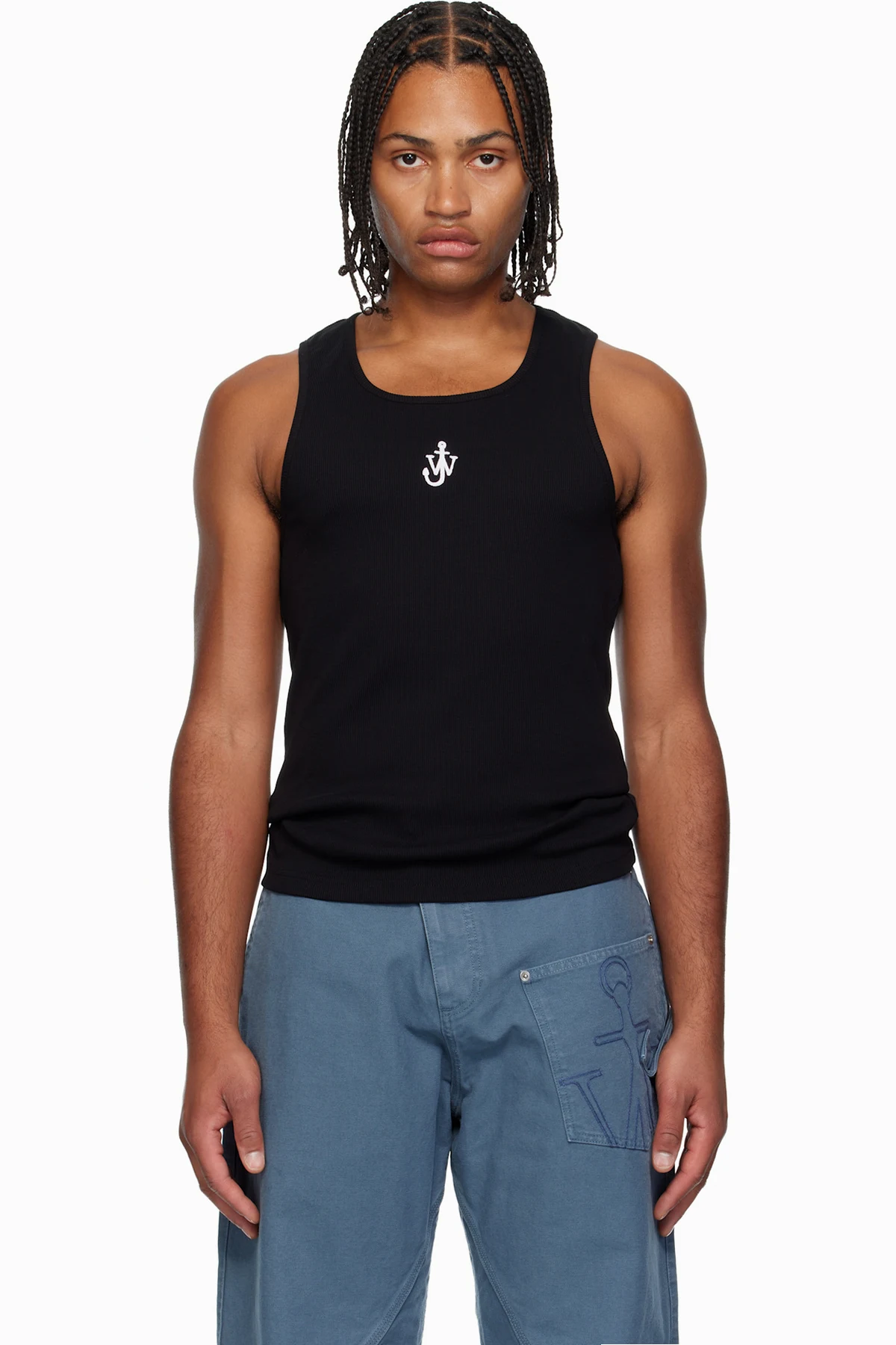 Black Anchor Embroidery Tank Top