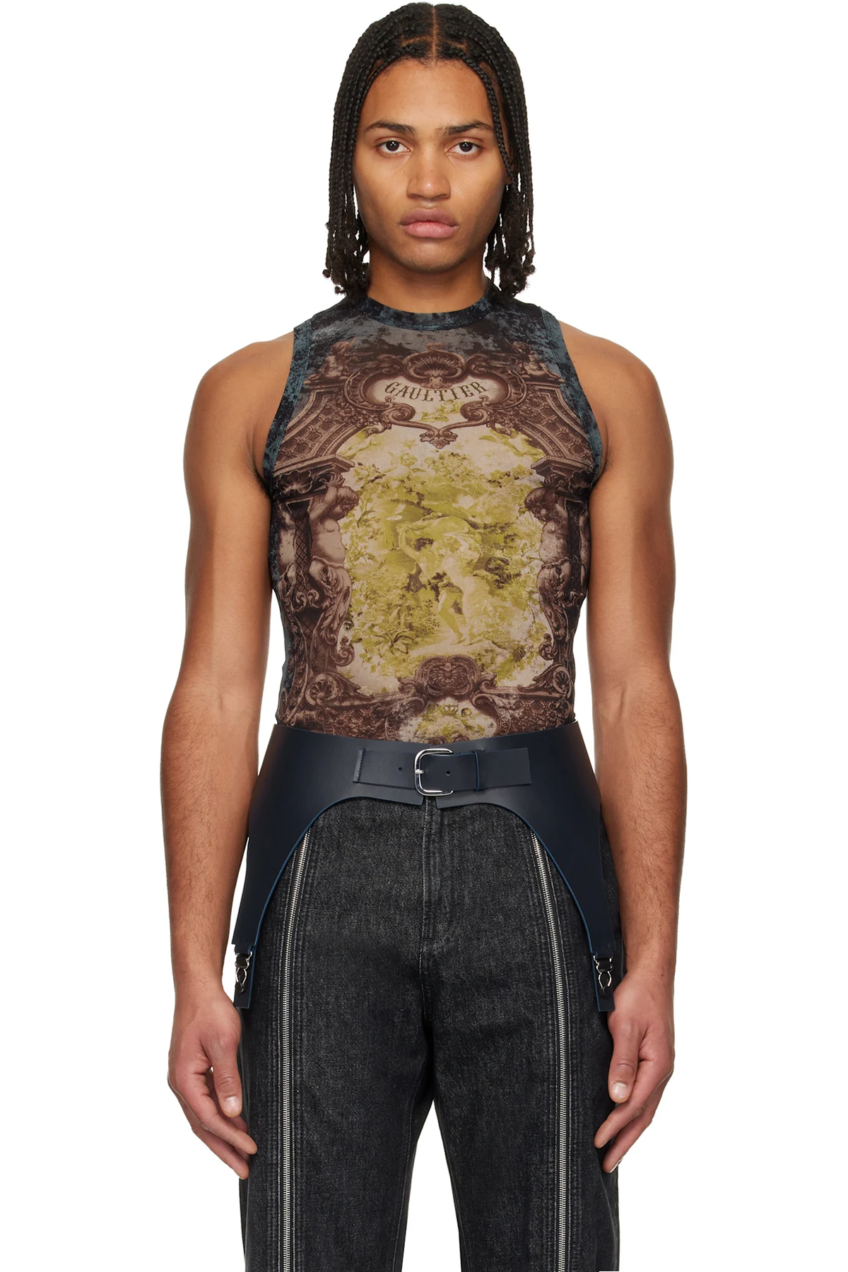 Navy & Beige 'The Médallion' Tank Top