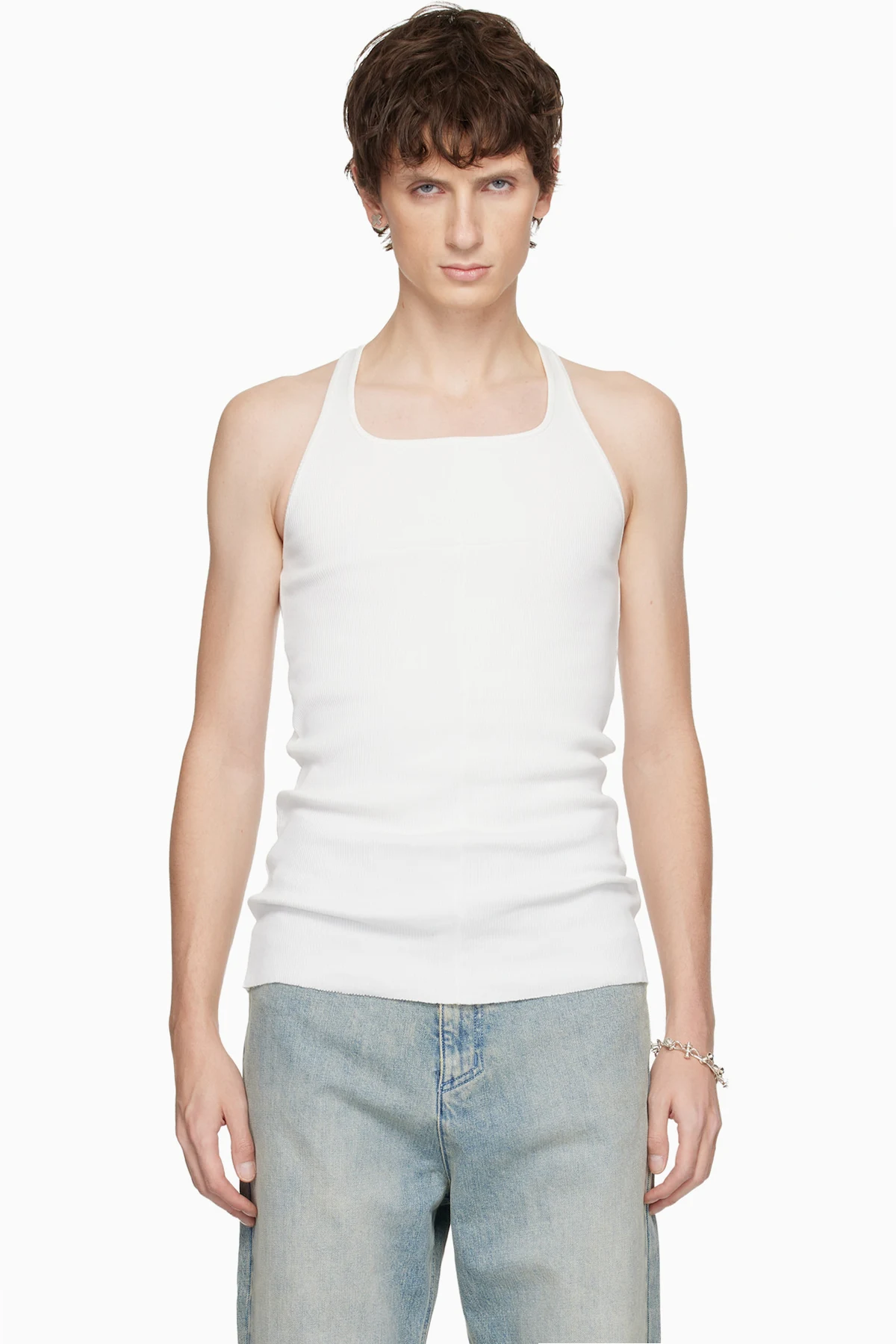 White Cross Seam Knit Tank Top