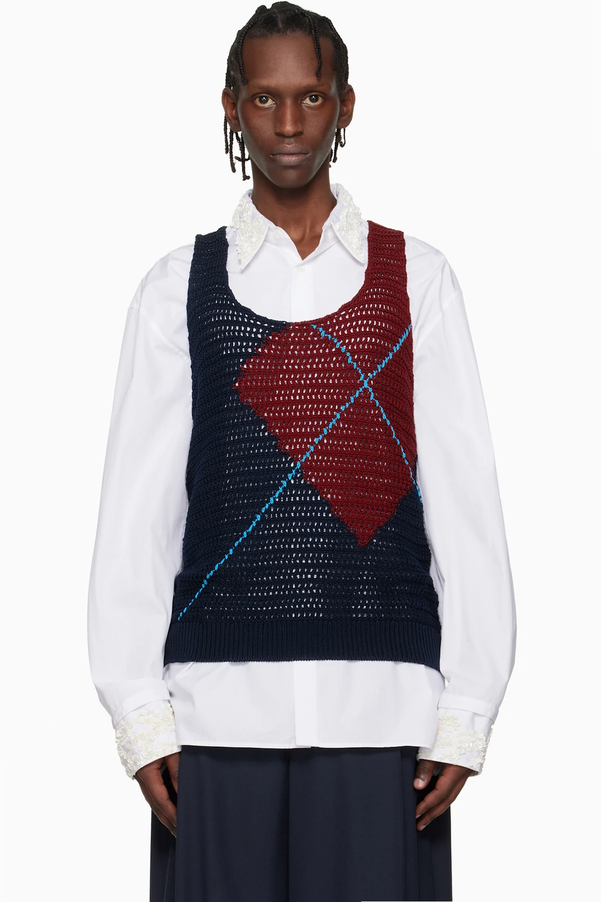 Navy & Burgundy Argyle Tank Top