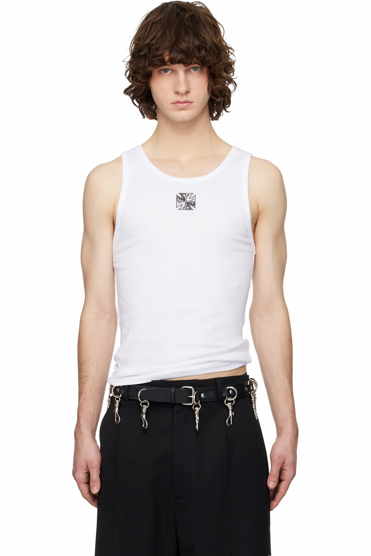 White Biker Cross Logo Tank Top