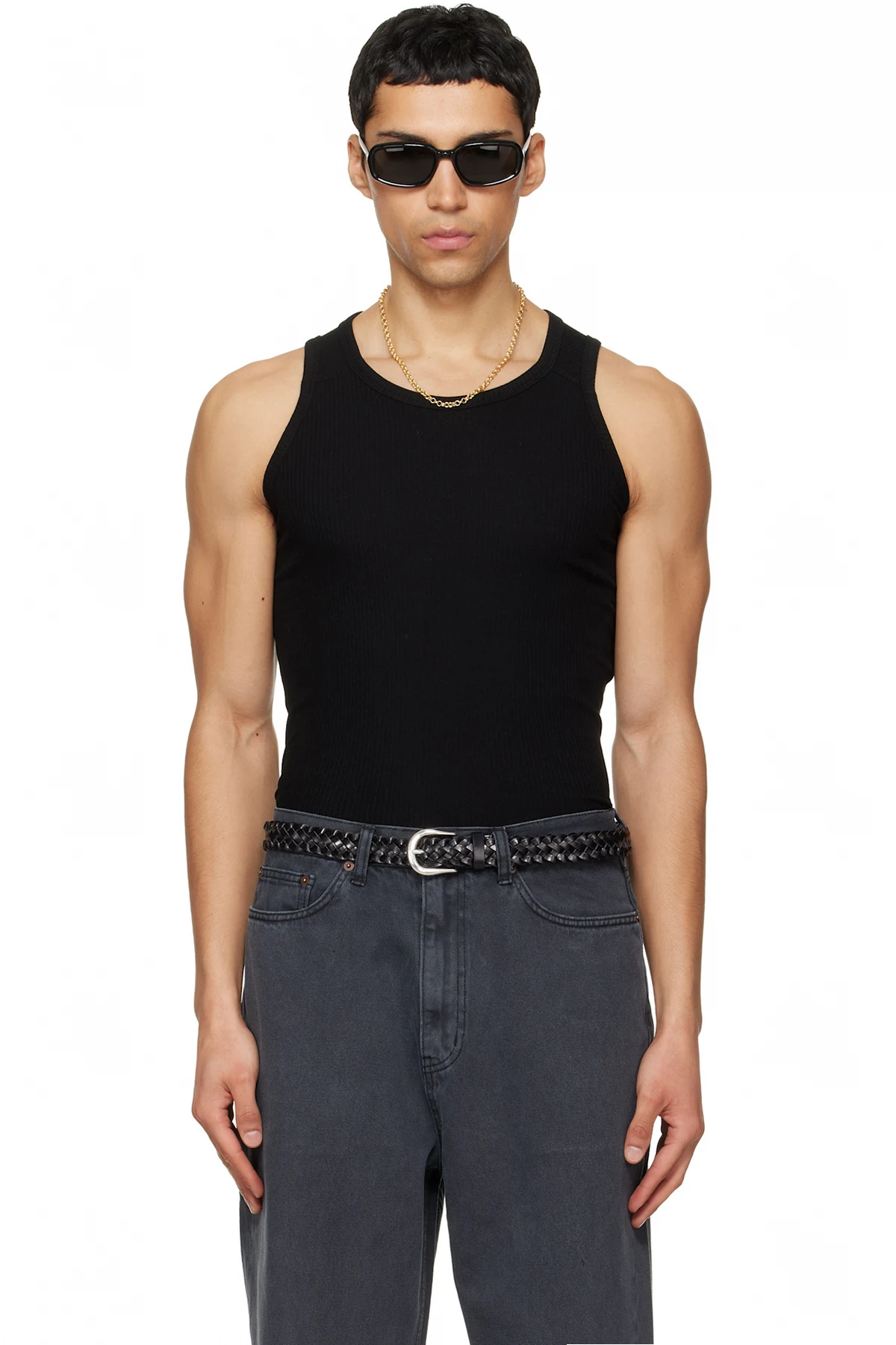 Black Silk Lyocell Rib Tank Top