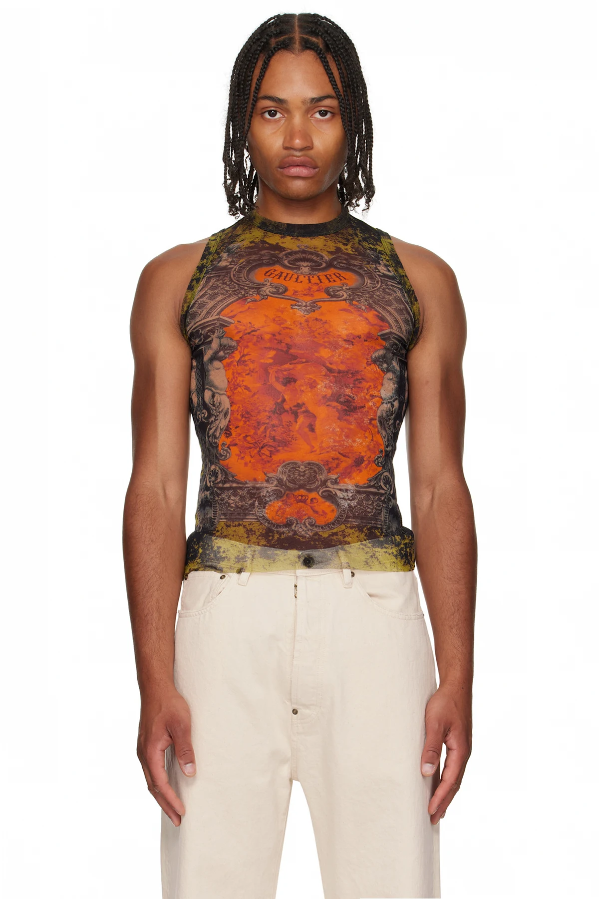 Khaki & Orange 'The Médaillon' Tank Top