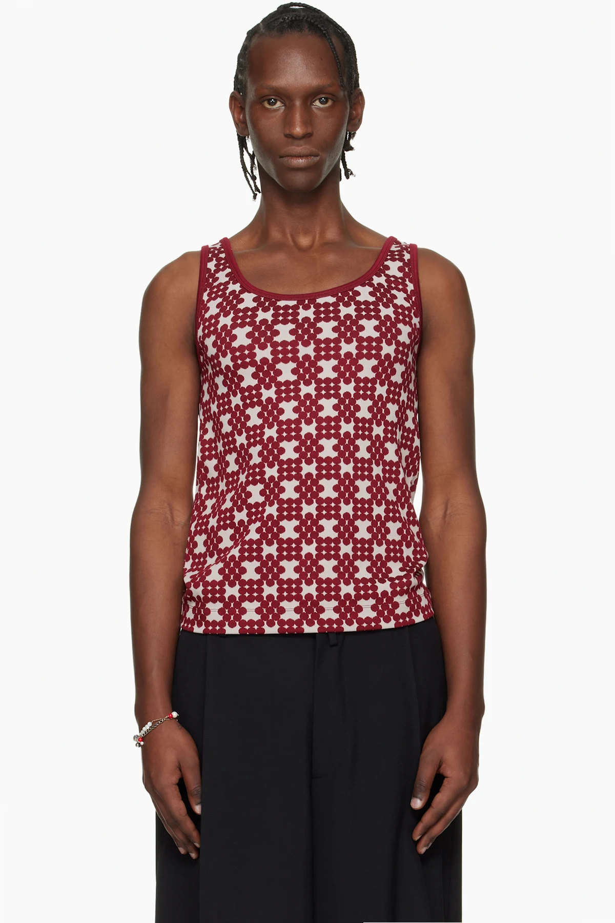 Off-White & Red Jacquard Tank Top