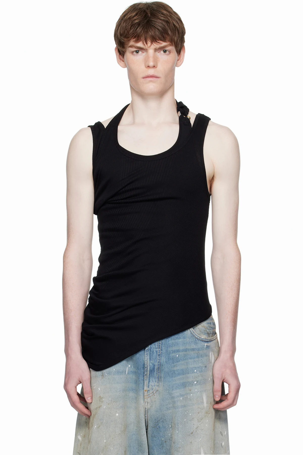 Black Twisted Double Layered Tank Top