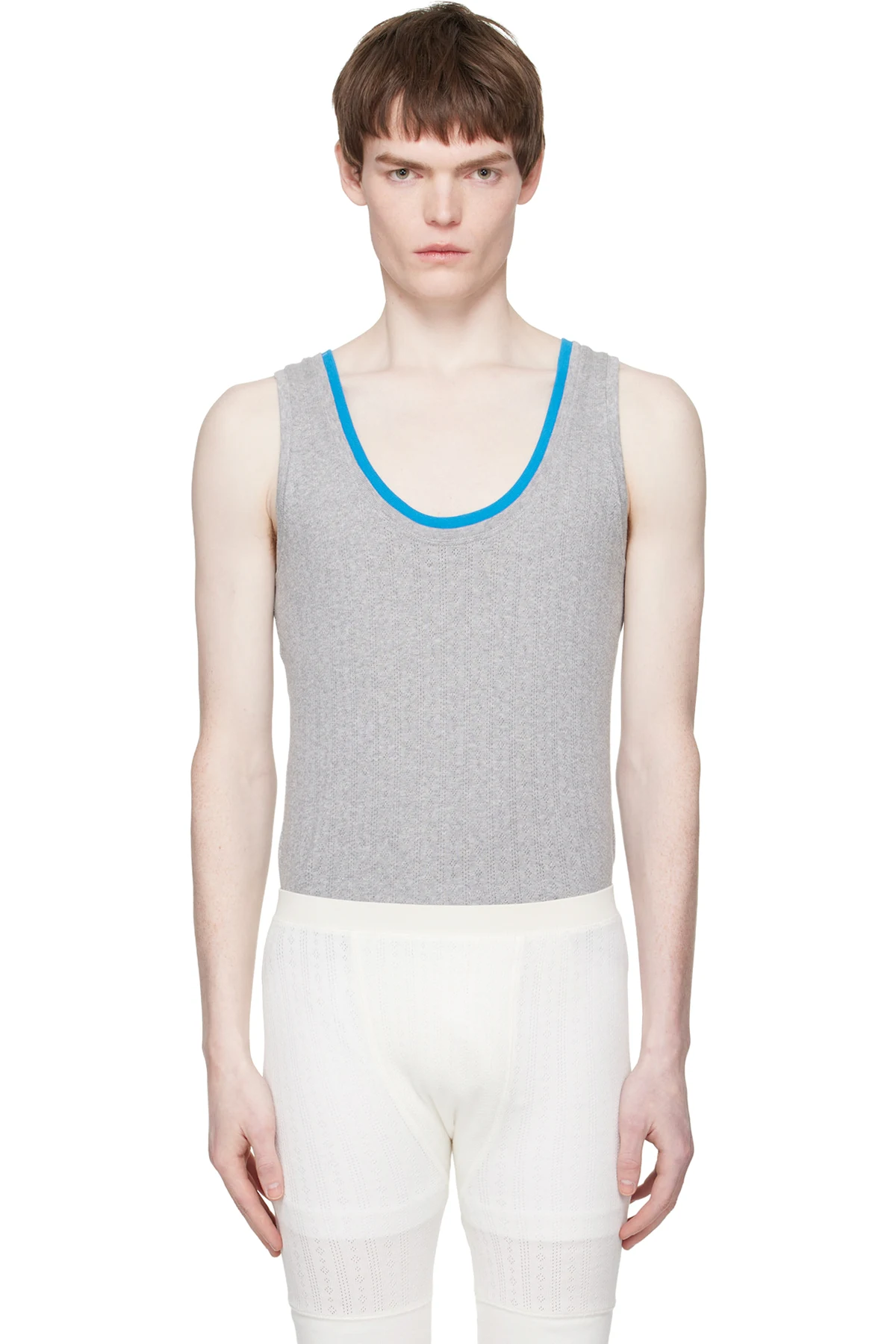 Gray Pointelle Tank Top