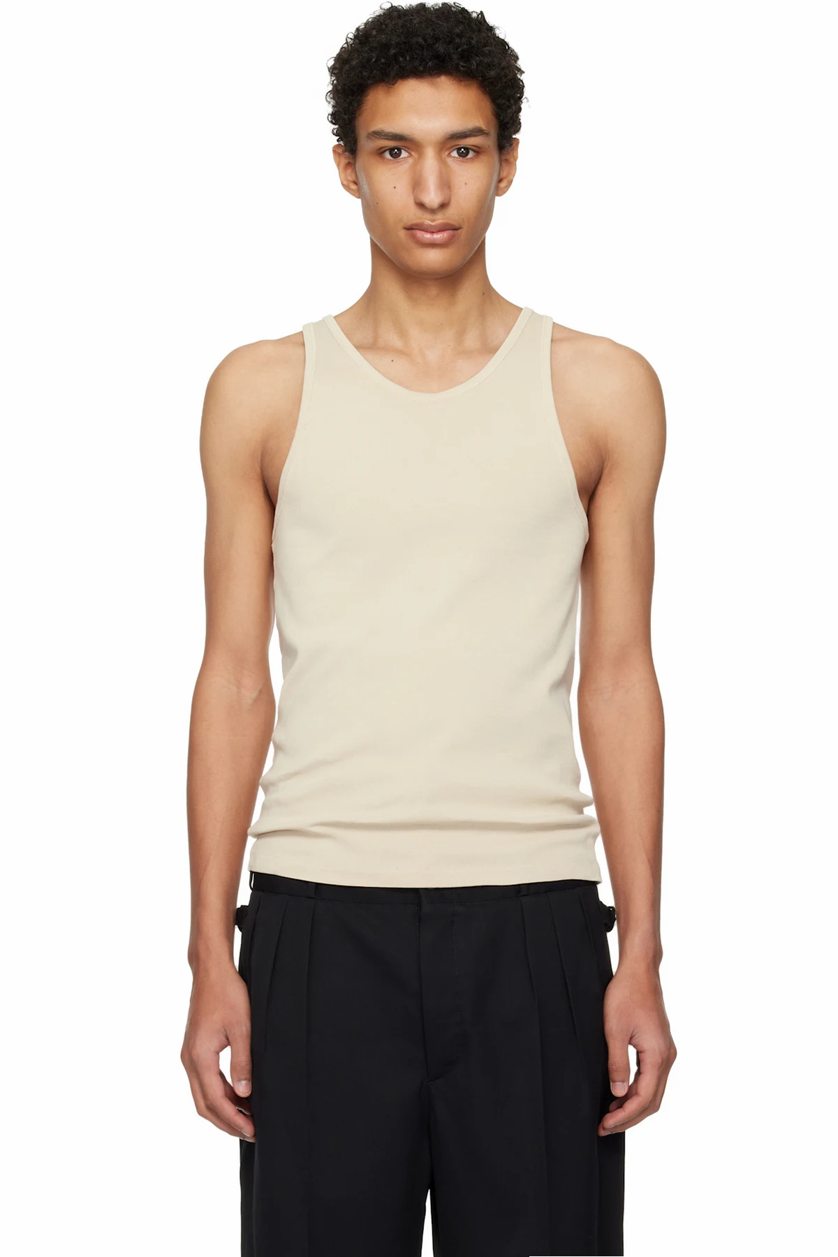 Beige Ribbed Tank Top