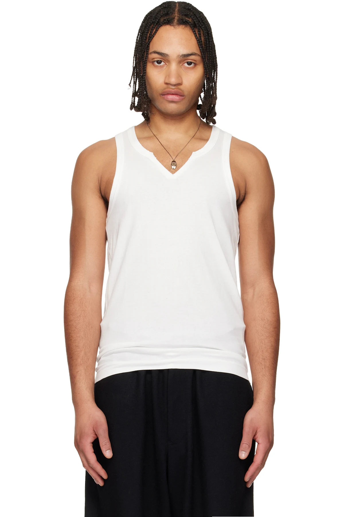 Off-White Single Jersey V Neck Tank Top