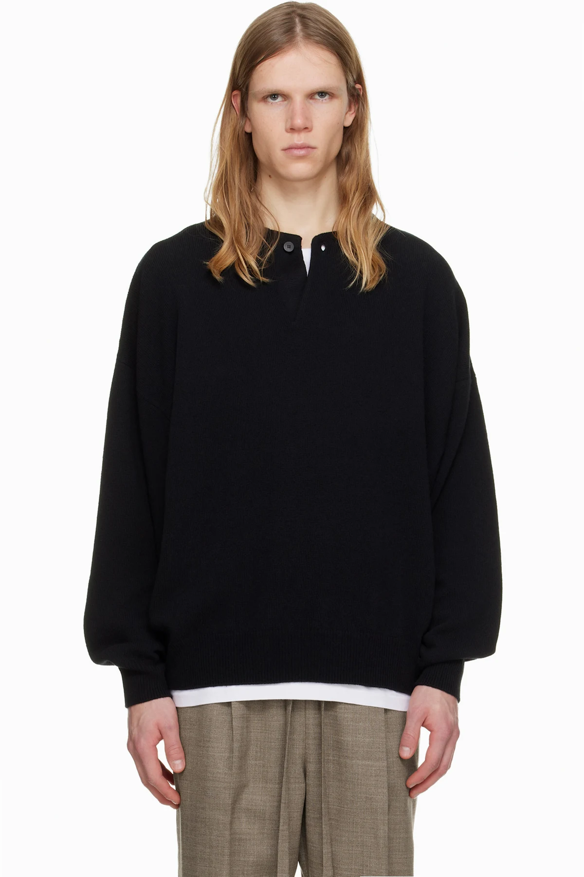 Black Fine Knit Henley