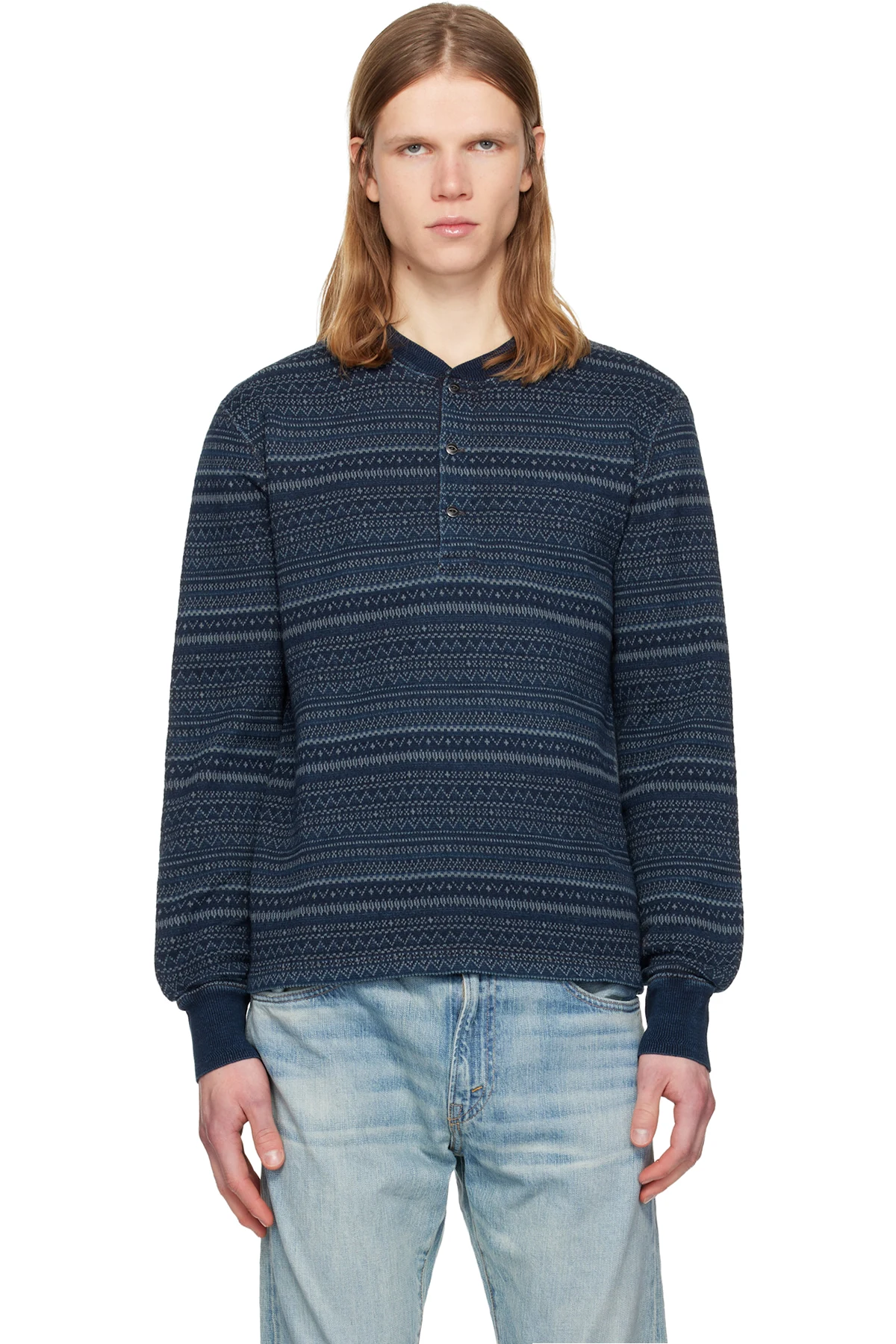 Navy Indigo Jacquard Henley
