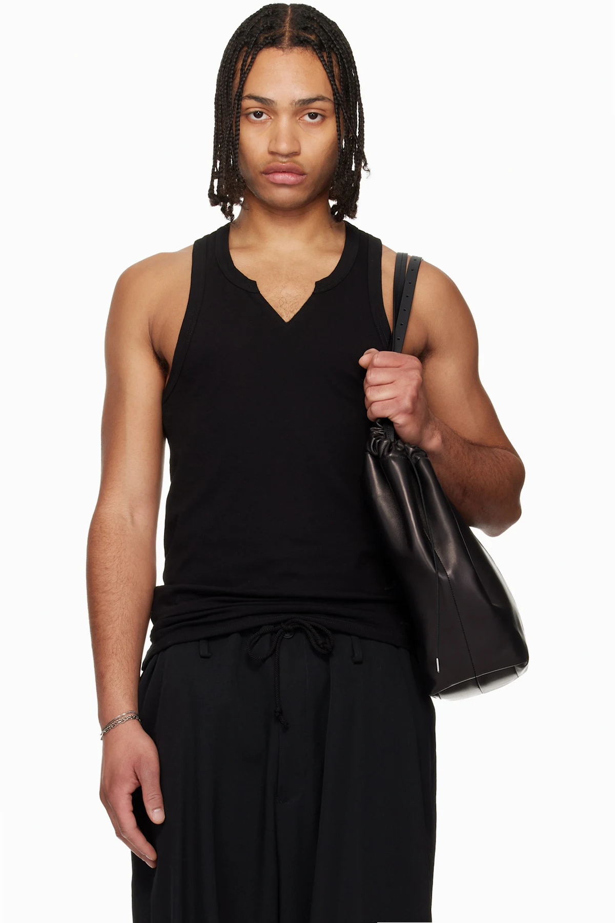 Black Single Jersey V Neck Tank Top