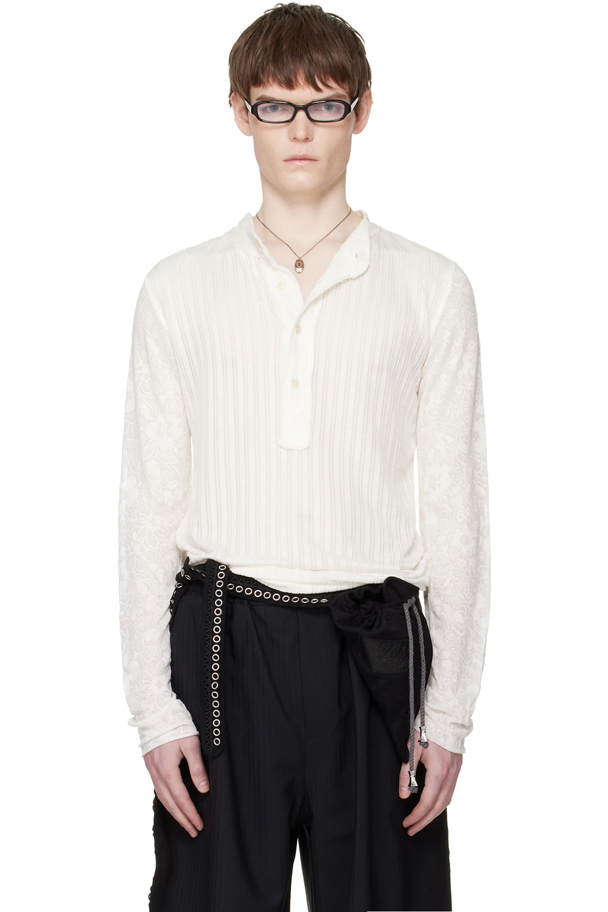 White Kitchen Curtain Stacked Henley